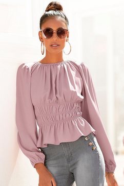 lascana blouse met lange mouwen met modieuze aanrimpelingen roze