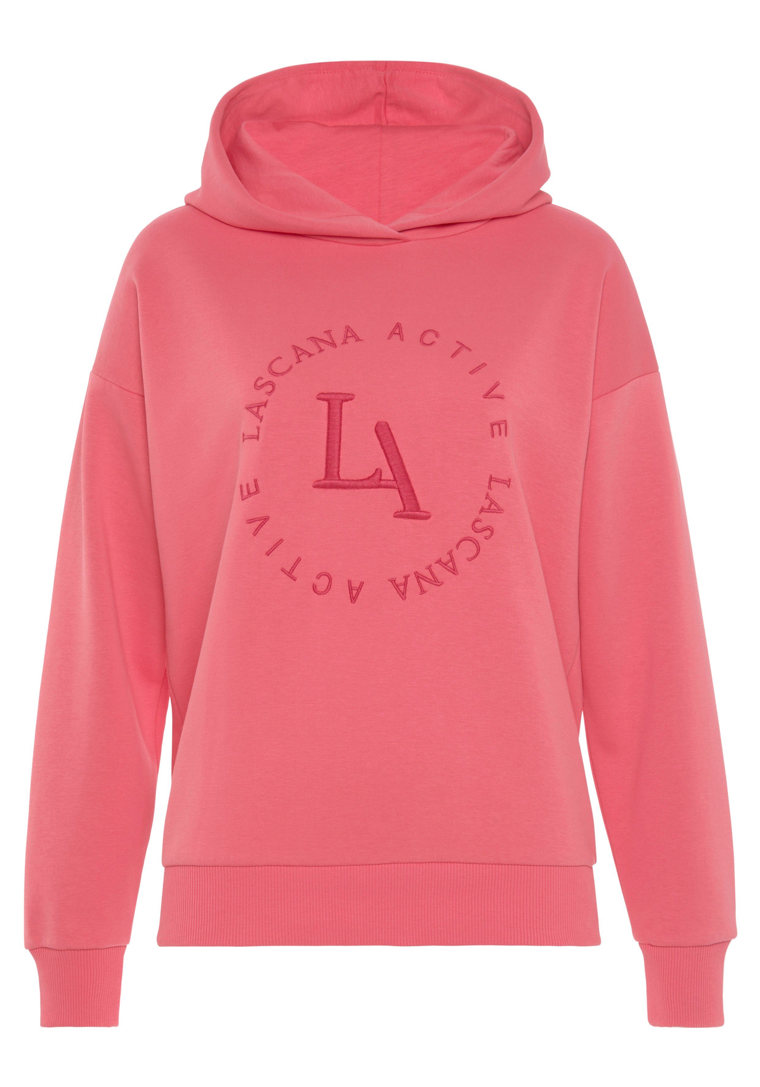 active by Lascana Hoodie - Performance hoodie met geborduurd rond logo en Performance hoodie met ronde logostiksel en zachte ribboorden