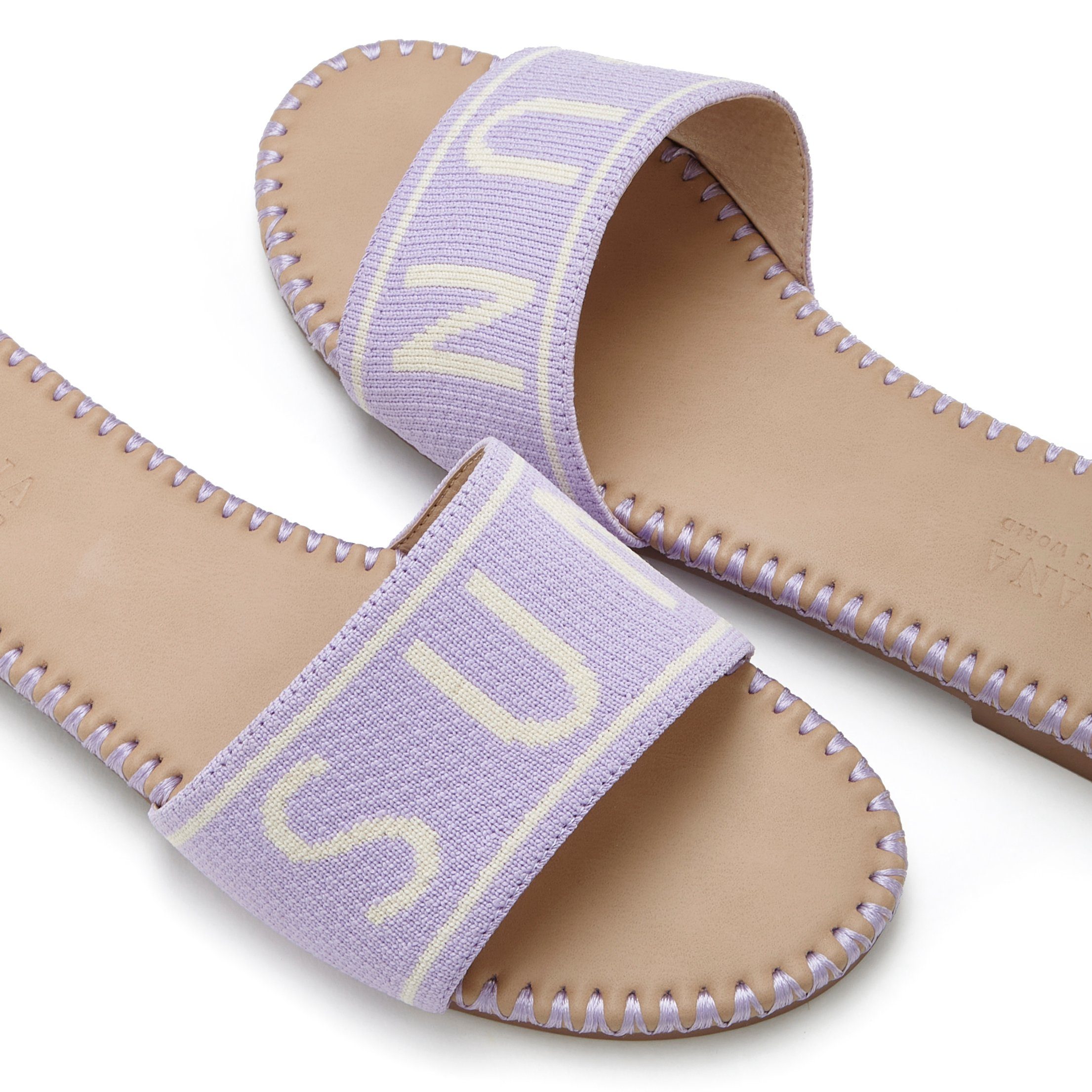 Lascana Slippers Mule, sandaal, open schoen van textiel met modieuze opdruk VEGAN