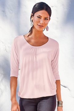 lascana shirt met 3-4-mouwen met fijne plooien bij de hals roze