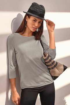vivance shirt met 3-4-mouwen met zilverkleurige glitterprint grijs