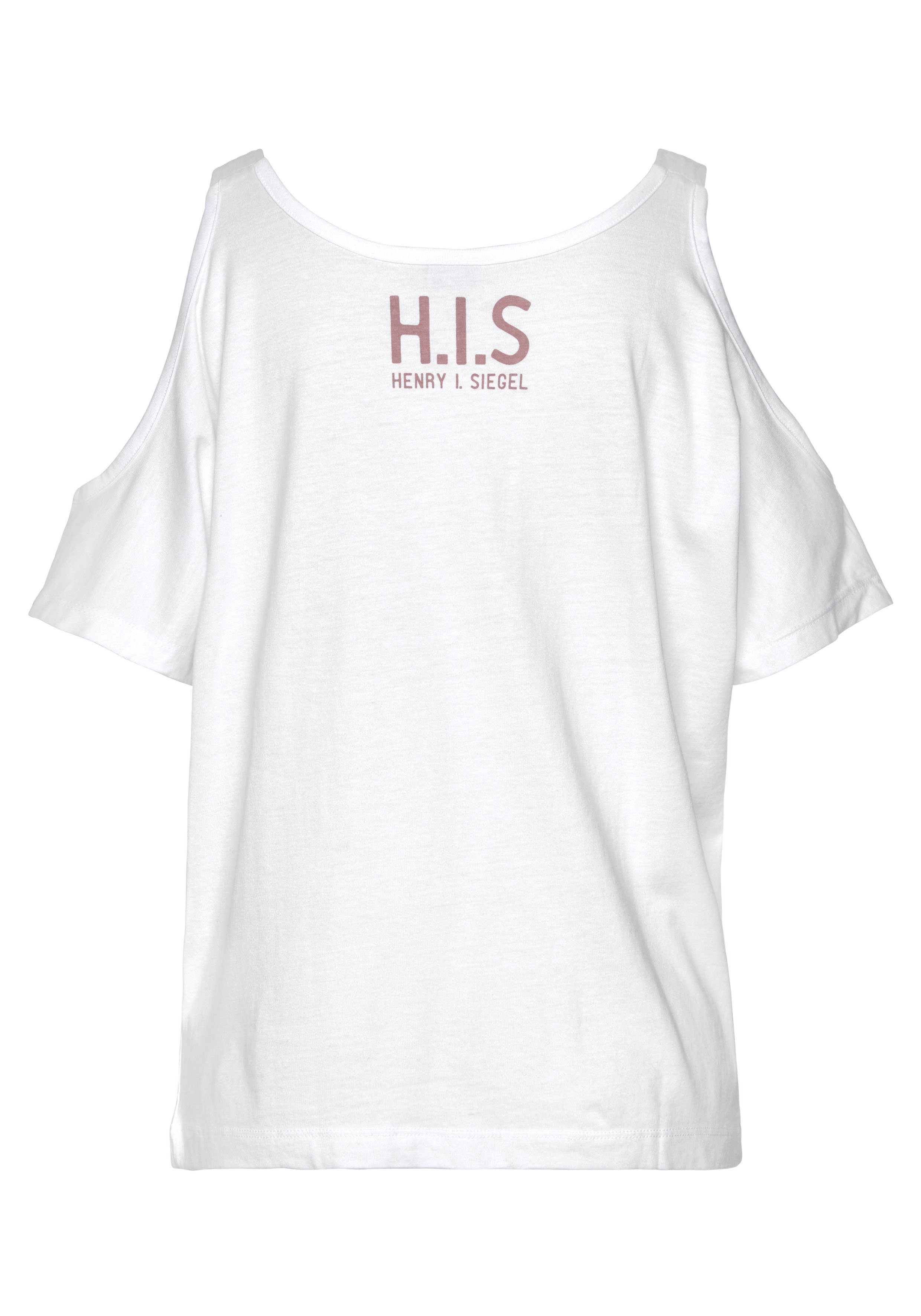 H.I.S Shirt met korte mouwen met logoprint achter en cut-outs op de schouders, katoenmix