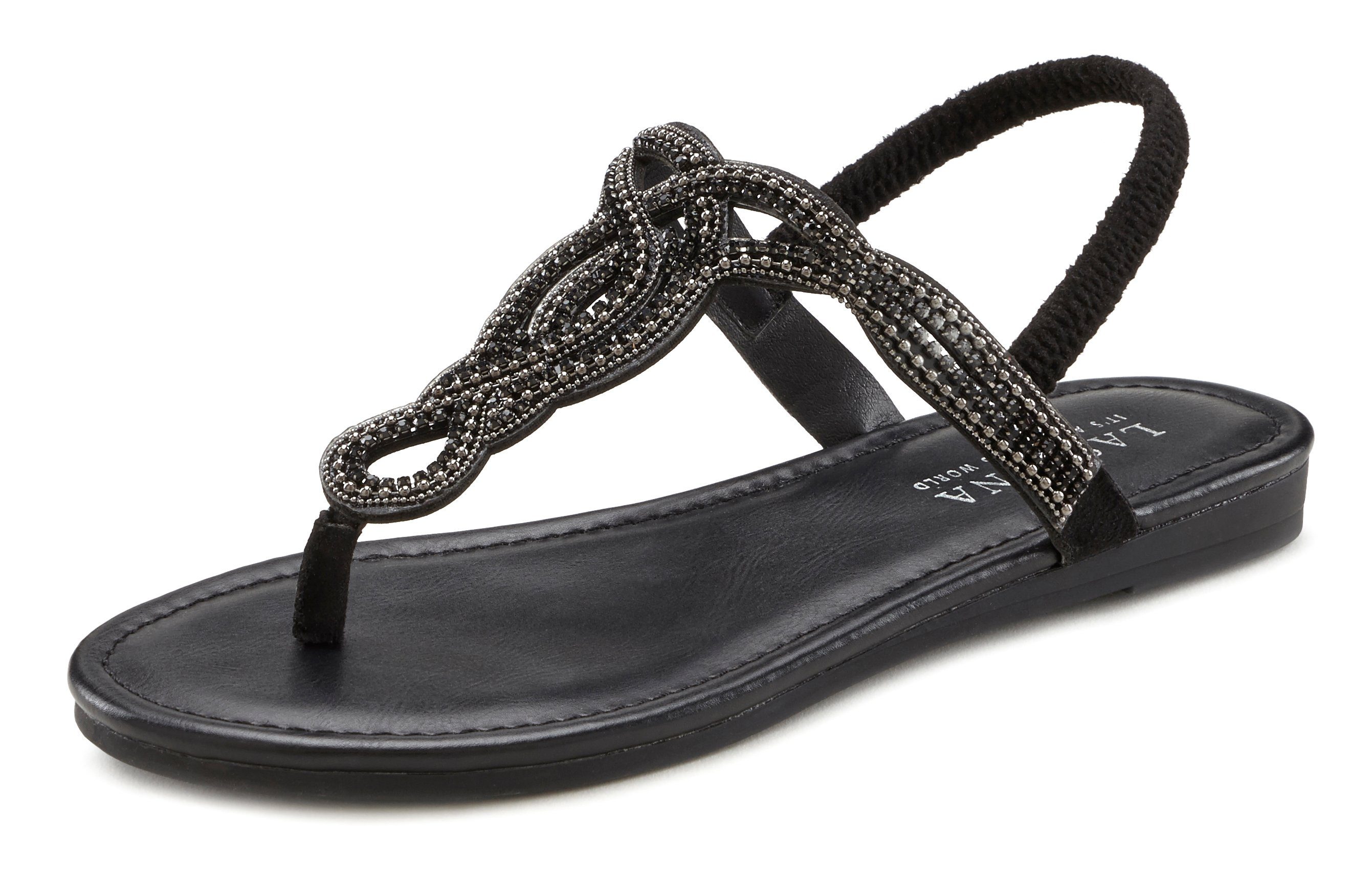 Lascana Teenslippers Sandaal, pantoffel met sierstenen in glitter-look VEGAN