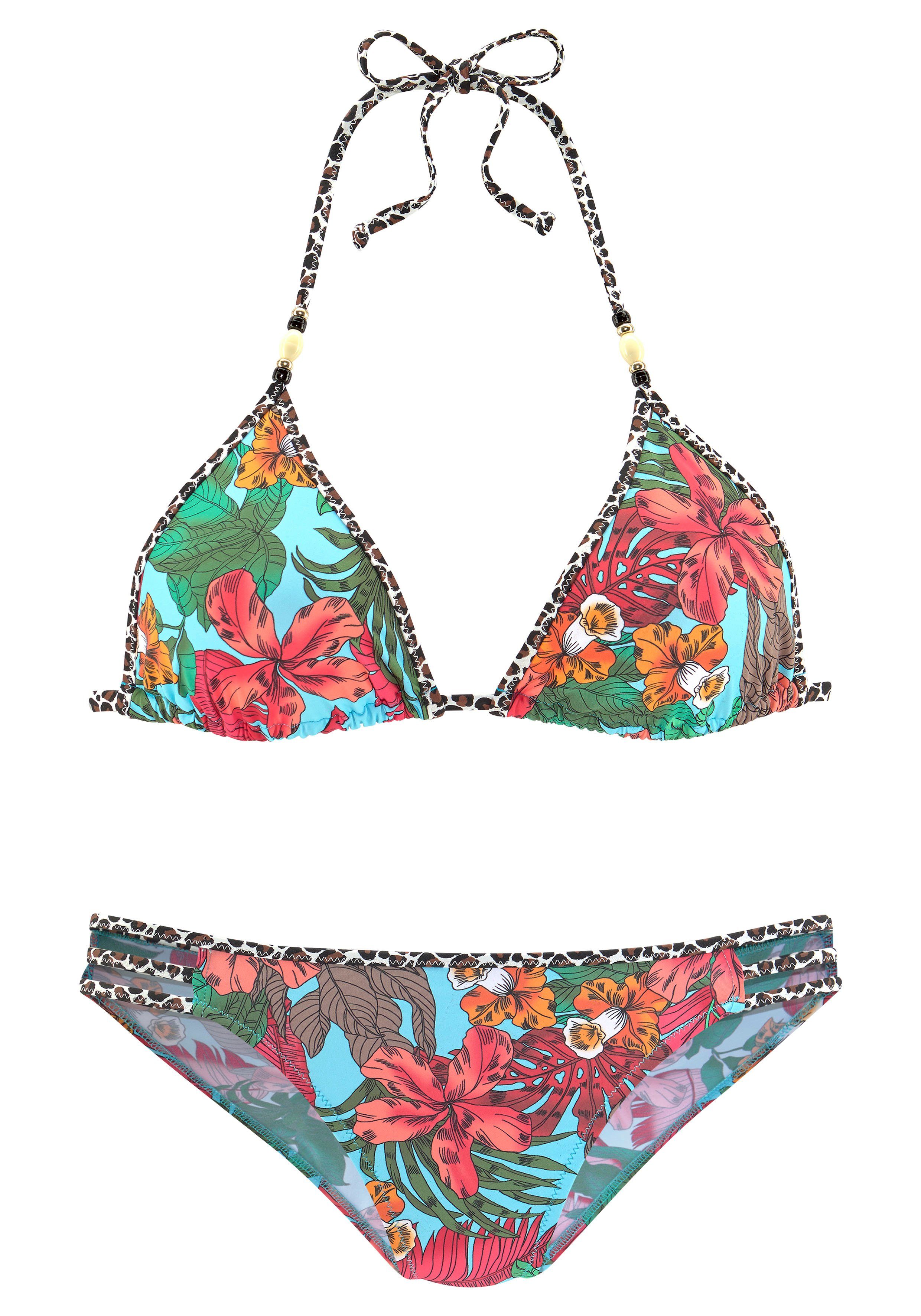 Bruno Banani Triangelbikini met motievenmix en sierkraaltjes