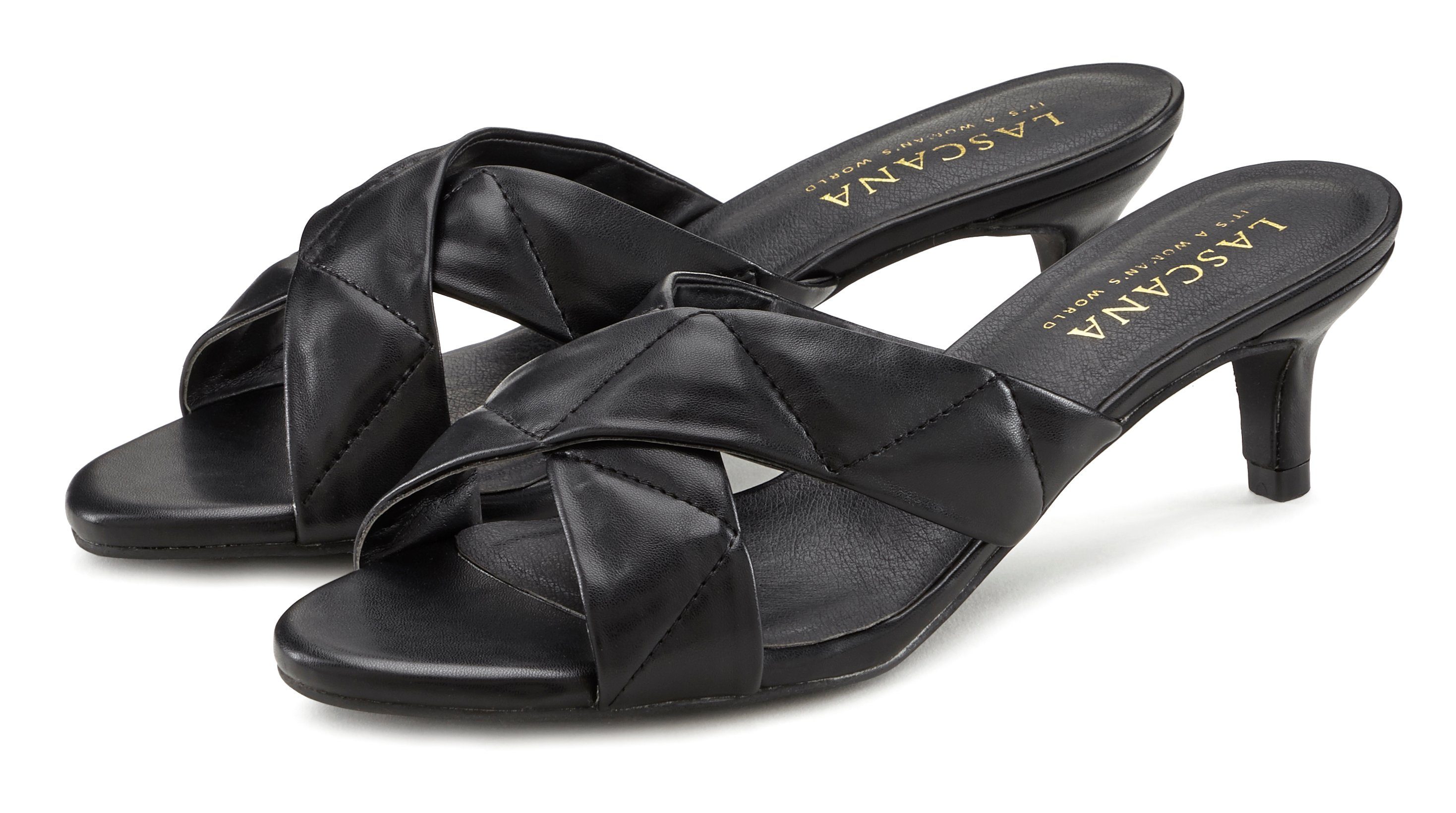 Lascana Slippers Mule, sandaal, open schoen, in gestikt ontwerp met kitten-heels