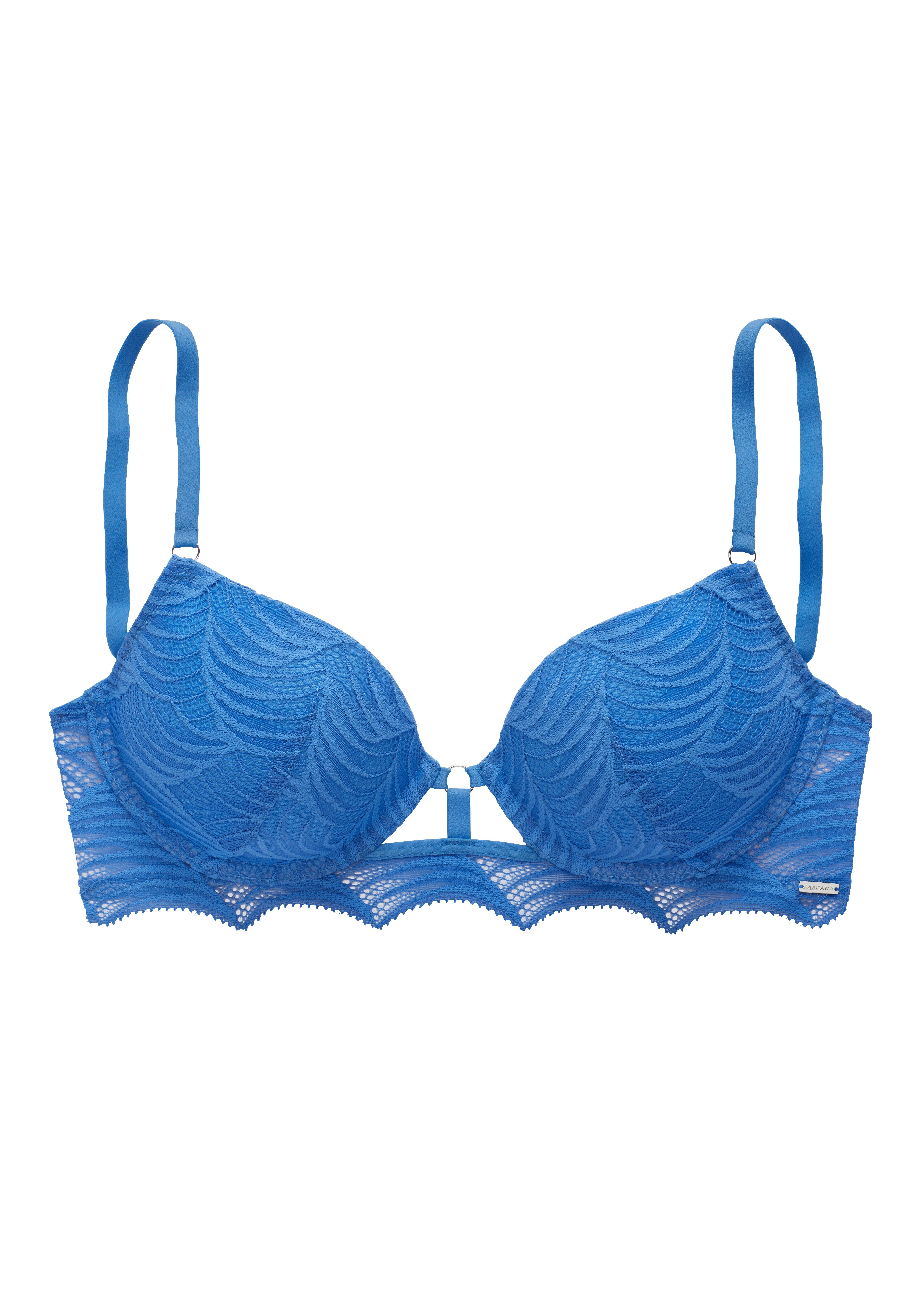 Lascana Push-up-bh Marla met geïntegreerde pads en modieus kant, lingerie push-up bh's maat 70 B blauw