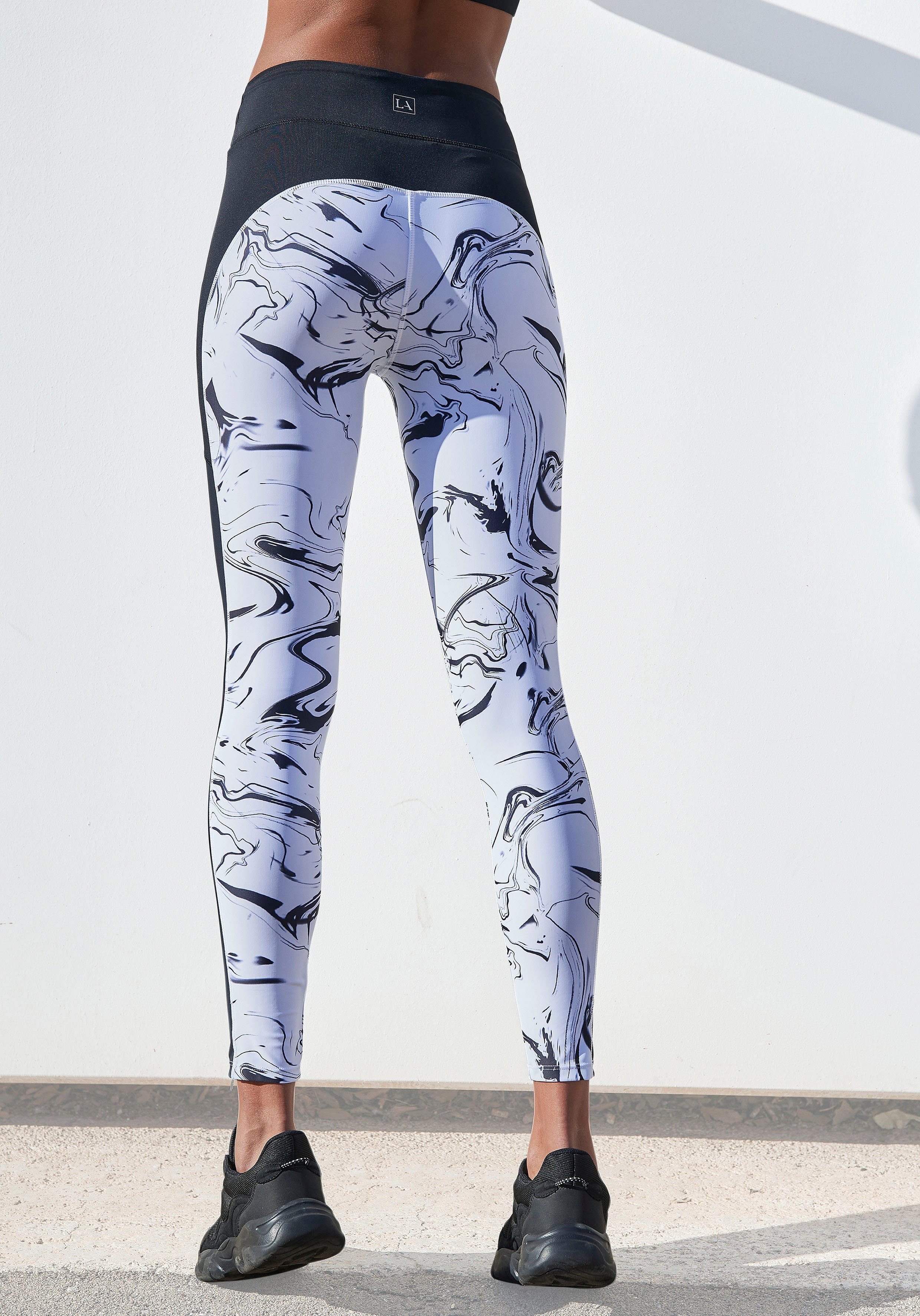 active by Lascana Legging White Marble in marmer-motief met strepen opzij