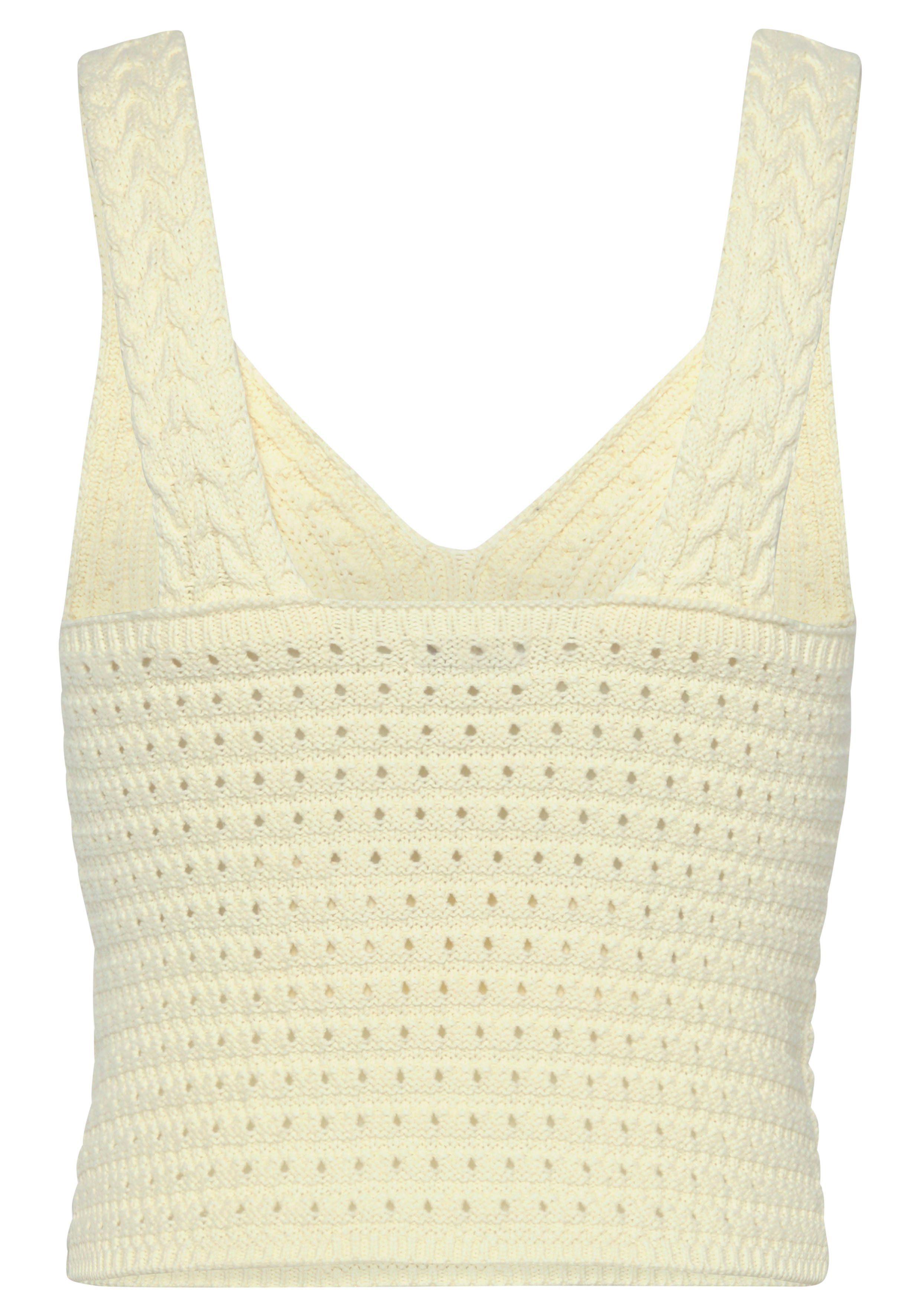 Lascana Gebreide top in verkorte lengte, dames top van 100% katoen met kabelpatroon