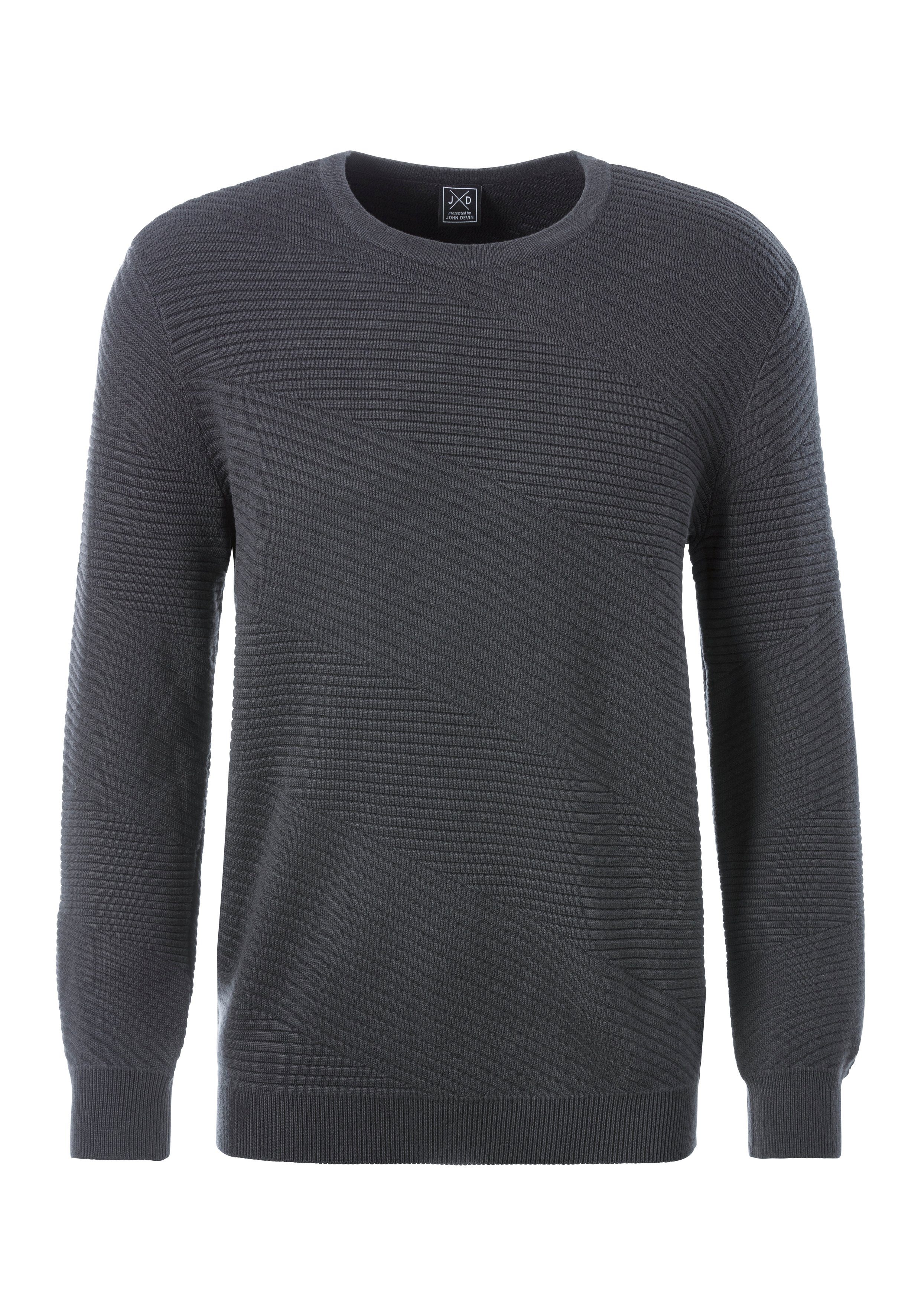 John Devin Gebreide trui Pullover van zachte structuurbreiwerk heren maat M (48/50) grijs