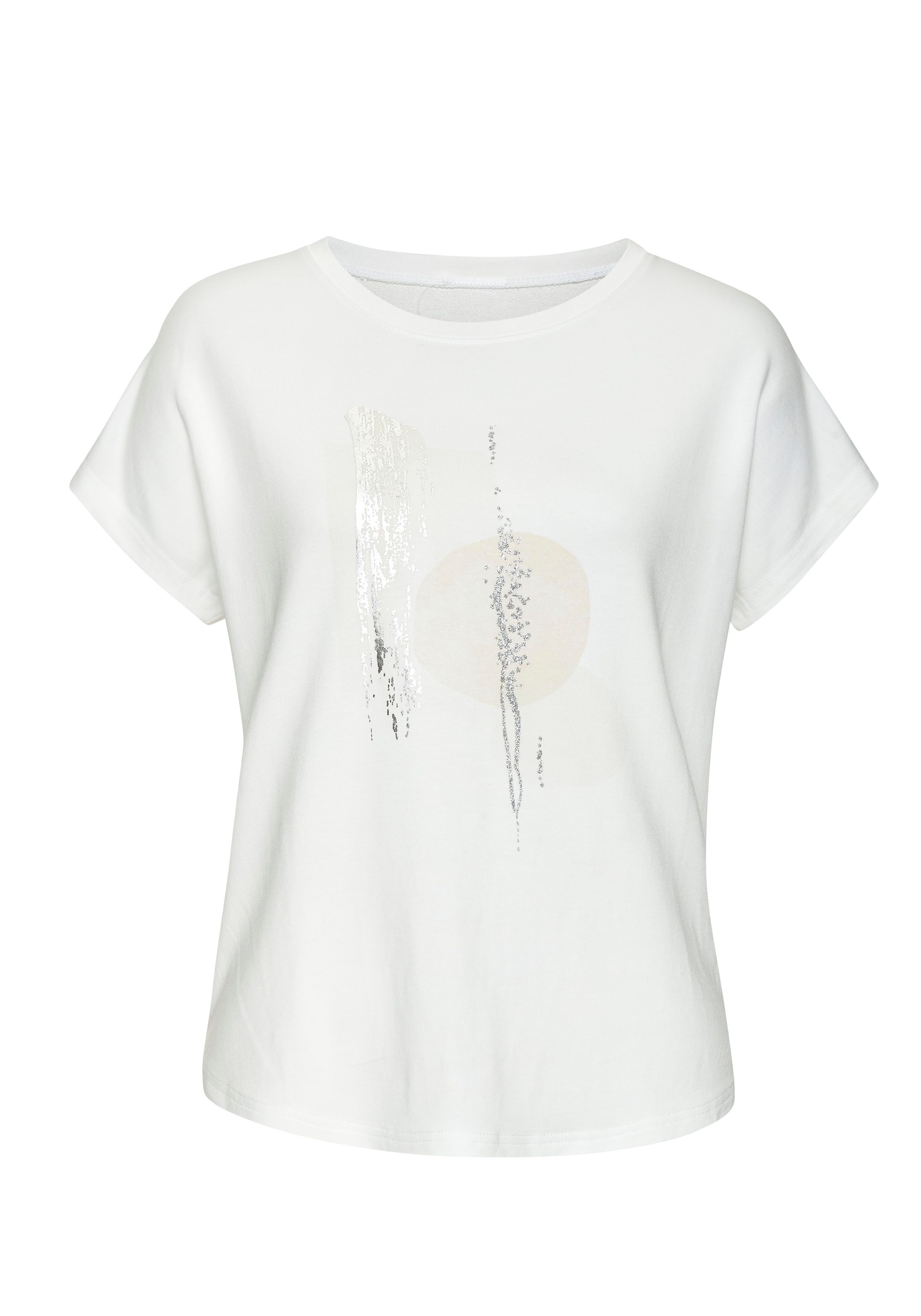 Lascana Shirt met ronde hals Met glanzende folieprint van hoogwaardige french terry-kwaliteit van viscose