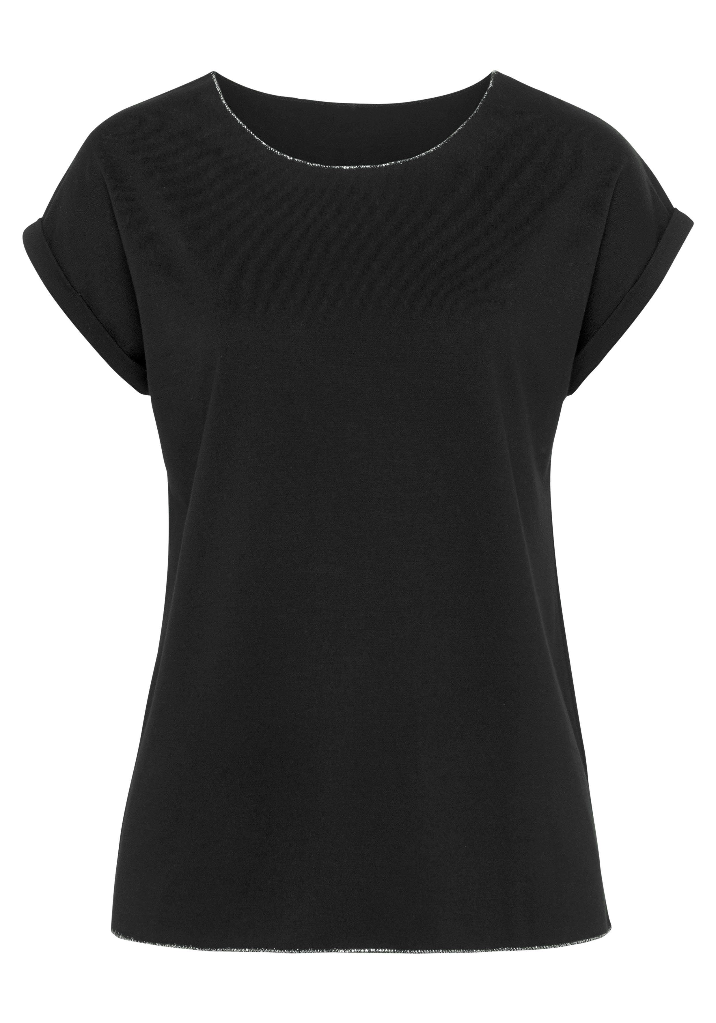 Lascana Shirt met ronde hals Met elegante glinsterafwerkingen in een gemakkelijk te onderhouden kwaliteit (1-delig)