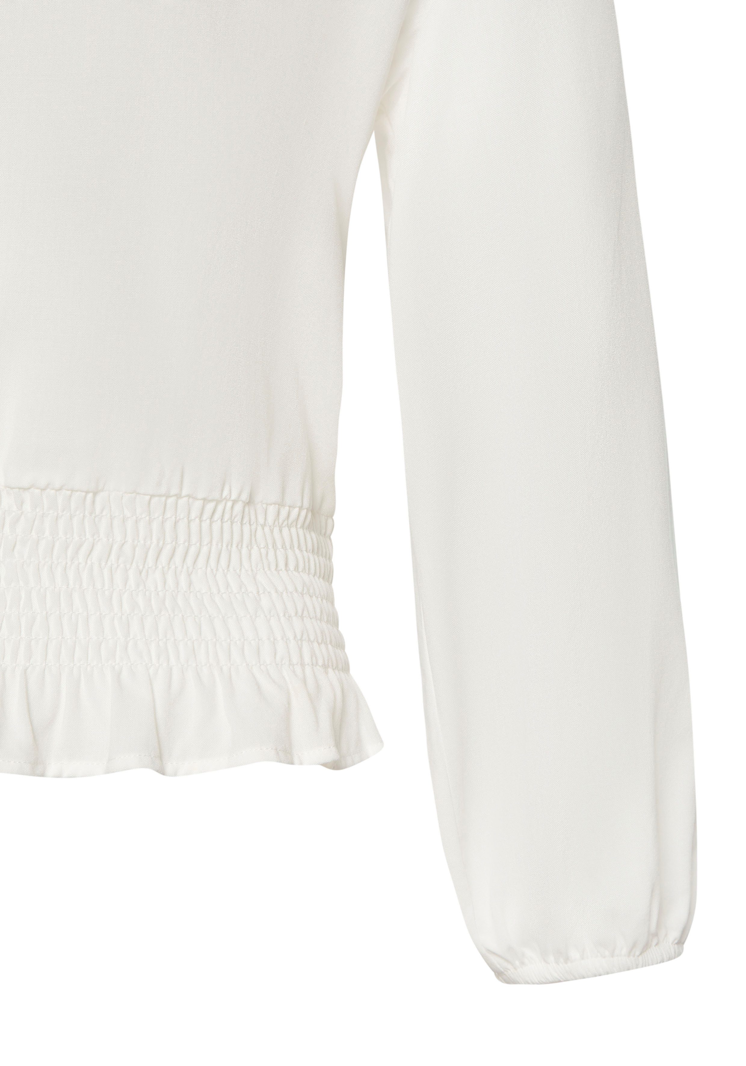 Buffalo Blouse met lange mouwen met brede smokzoom, zomerse damesblouse met v-hals