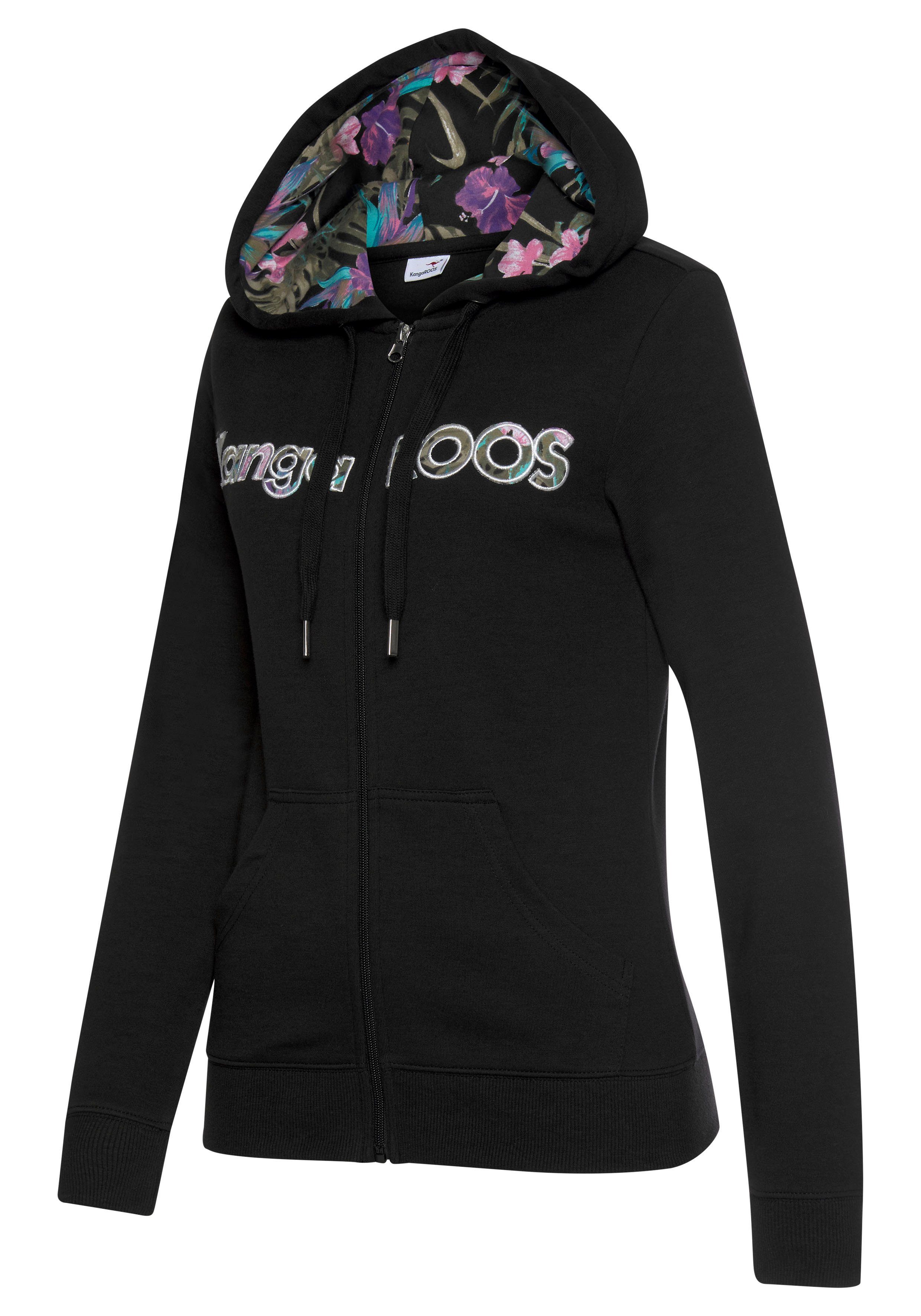 KangaROOS Capuchonsweatvest met verfijnde kangaroos borduurwerk, loungepak