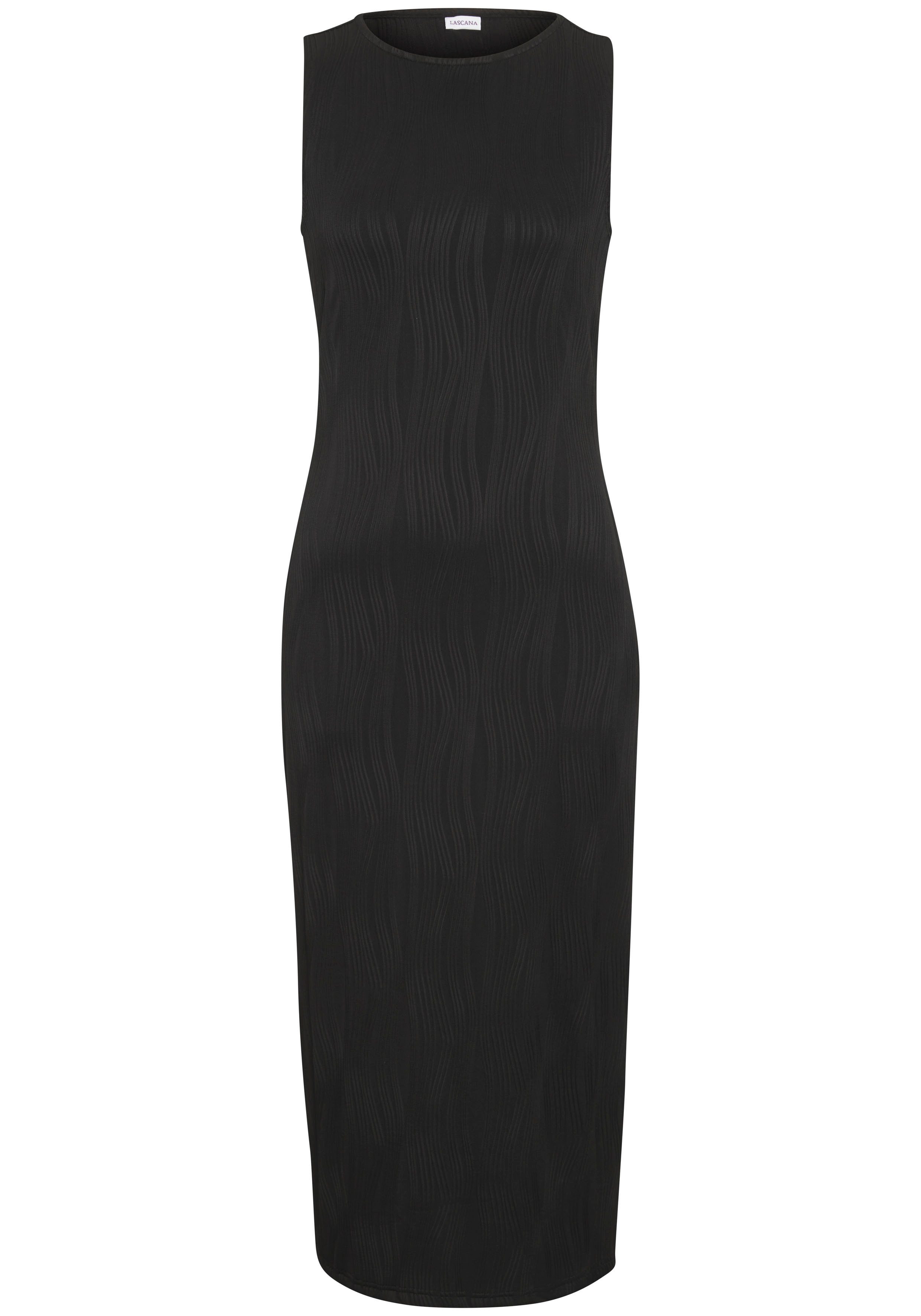 Lascana Midi-jurk met structuurpatroon, strakke jurk, figuurvolgend