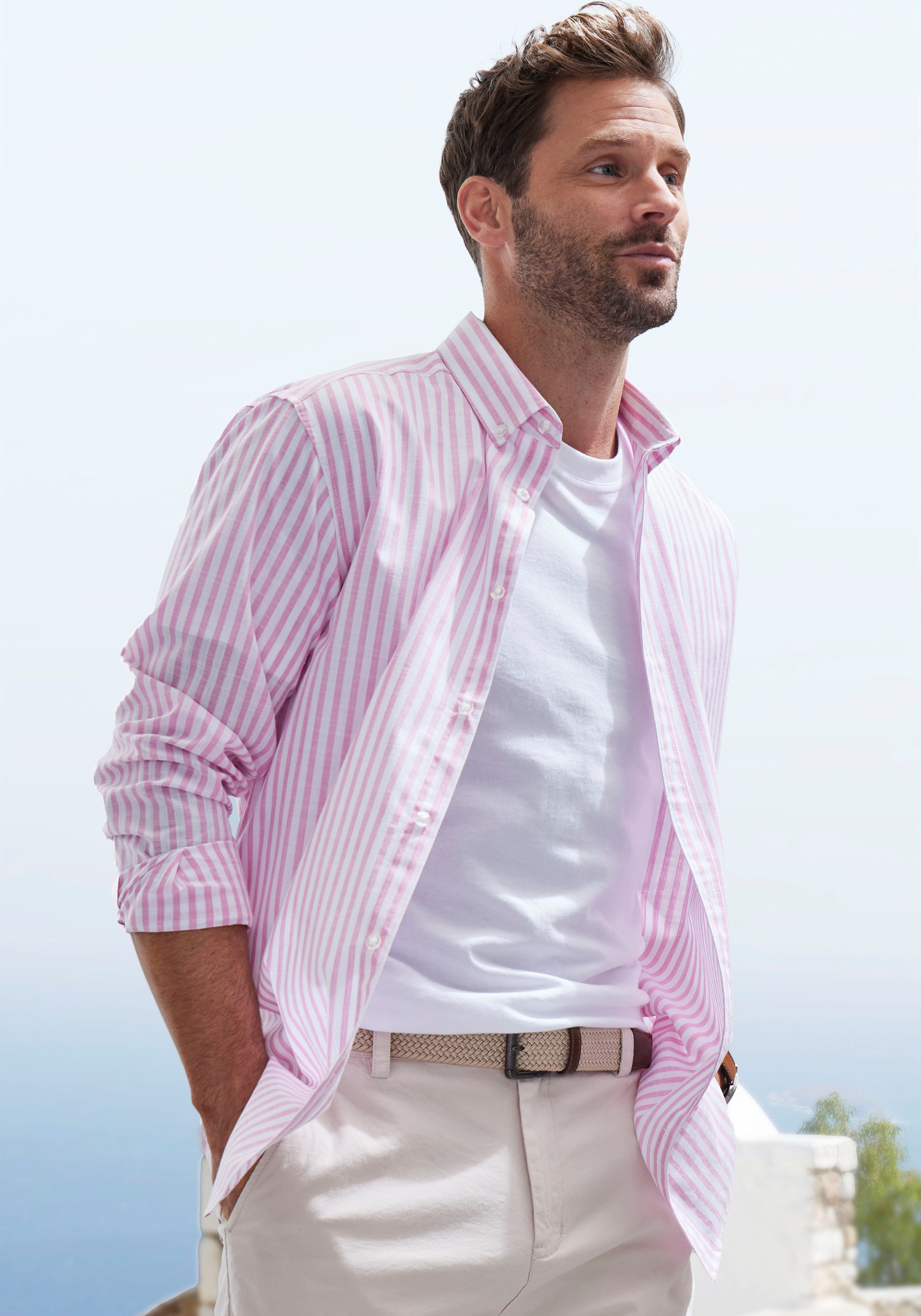 John Devin Overhemd met lange mouwen Regular fit Gestreept overhemd met button-down-kraag, van 100% katoen