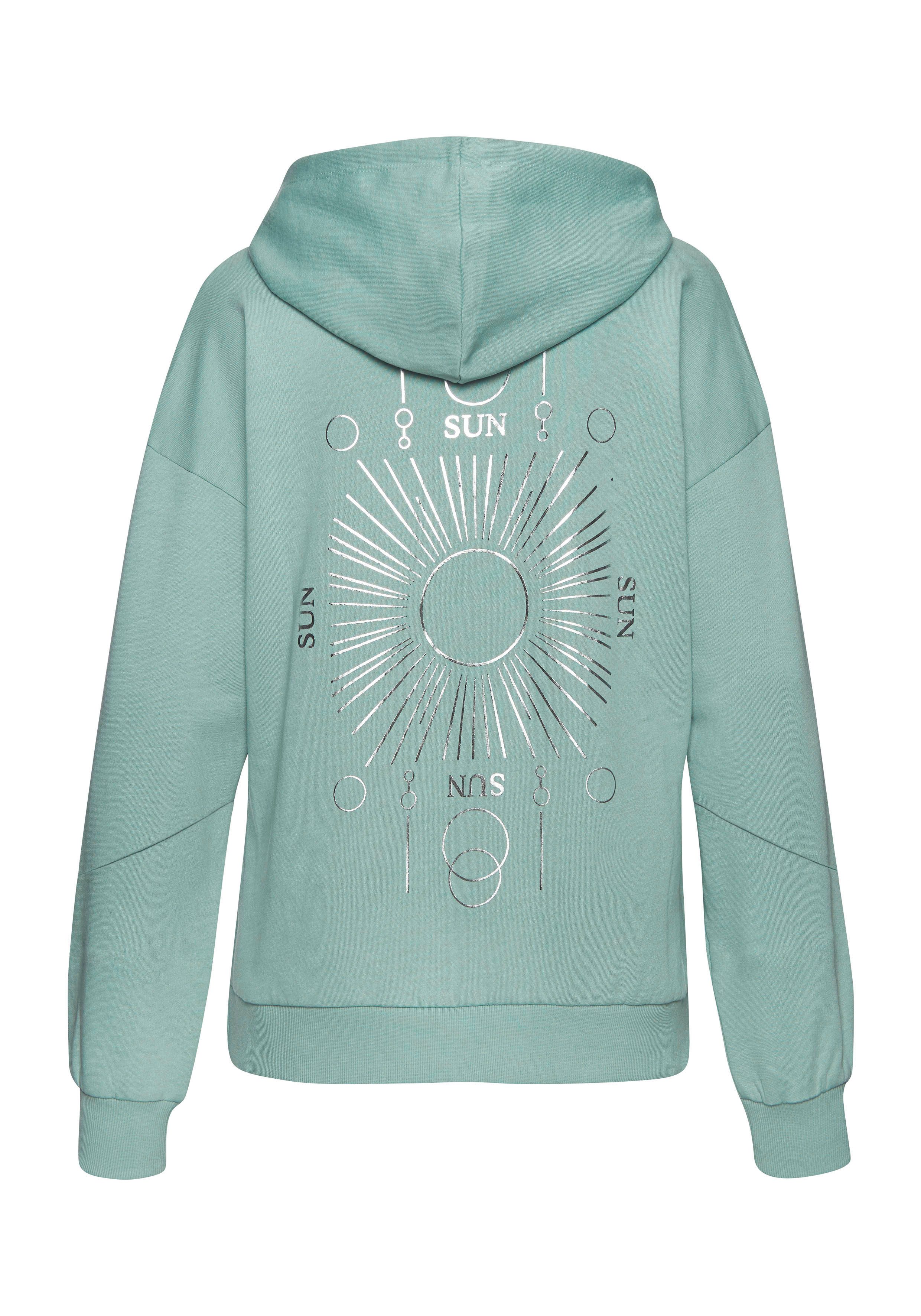 Buffalo Hoodie Capuchon sweatshirt met grote rugprint - met glanseffect, loungewear