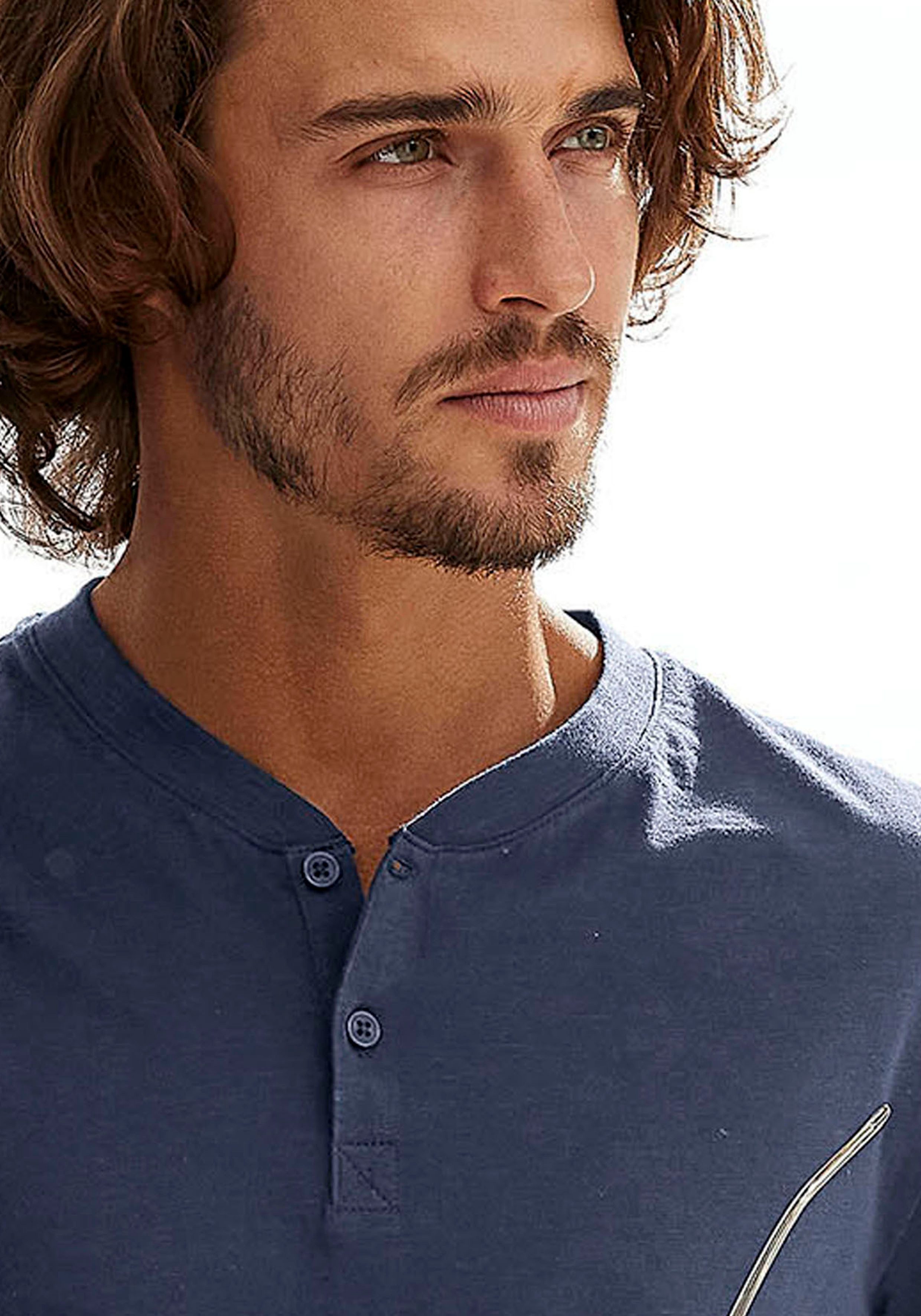 H.I.S Henleyshirt Korte mouwen shirt met Henley-kraag, gestructureerde katoen