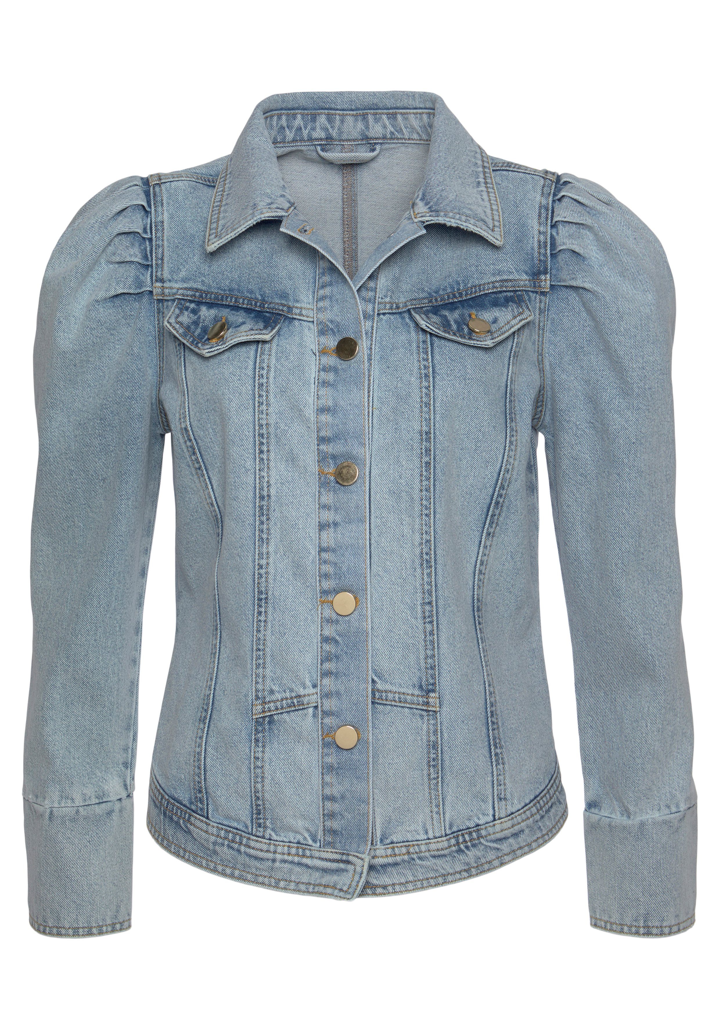 Vivance Jeansjack met pofmouwen en knopen, decoratieve zakken, denim