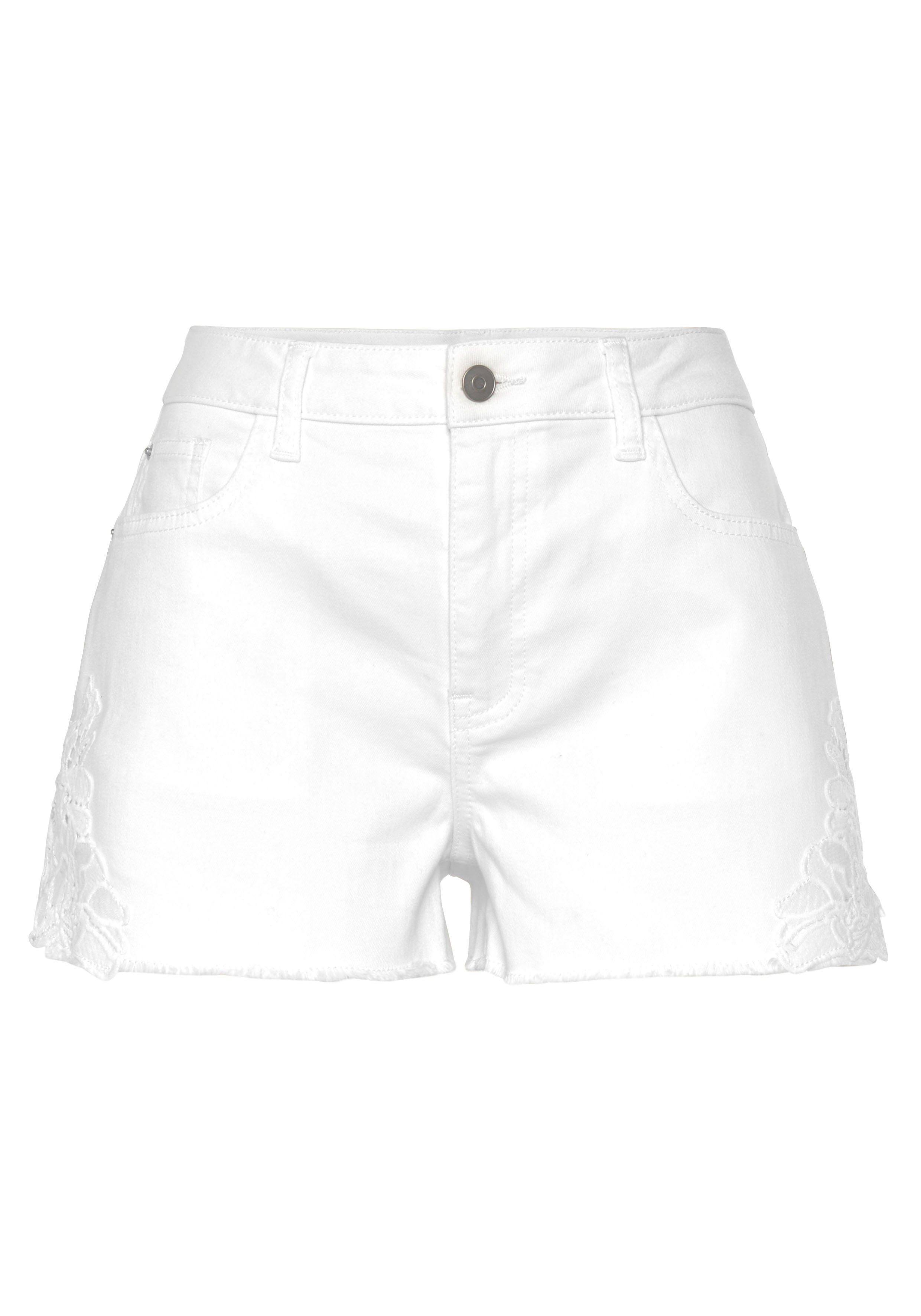 Vivance Jeansshort met kantdetail, korte broek, zomershort, modieus