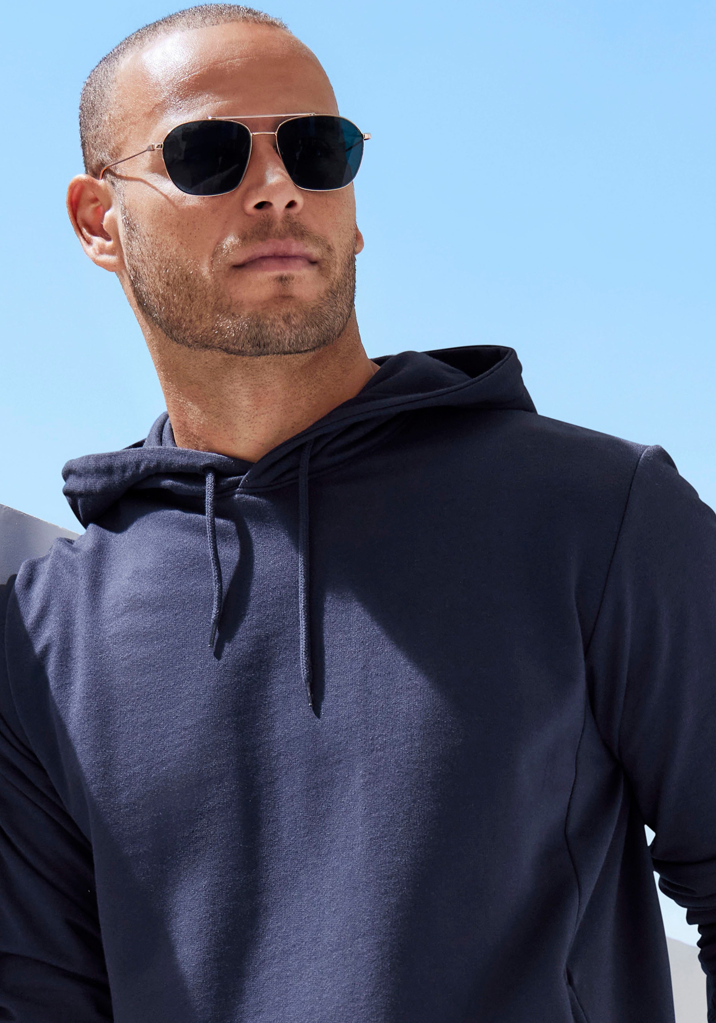 John Devin Hoodie Langarm, sweatshirt met ronde hals en capuchon, katoenmix