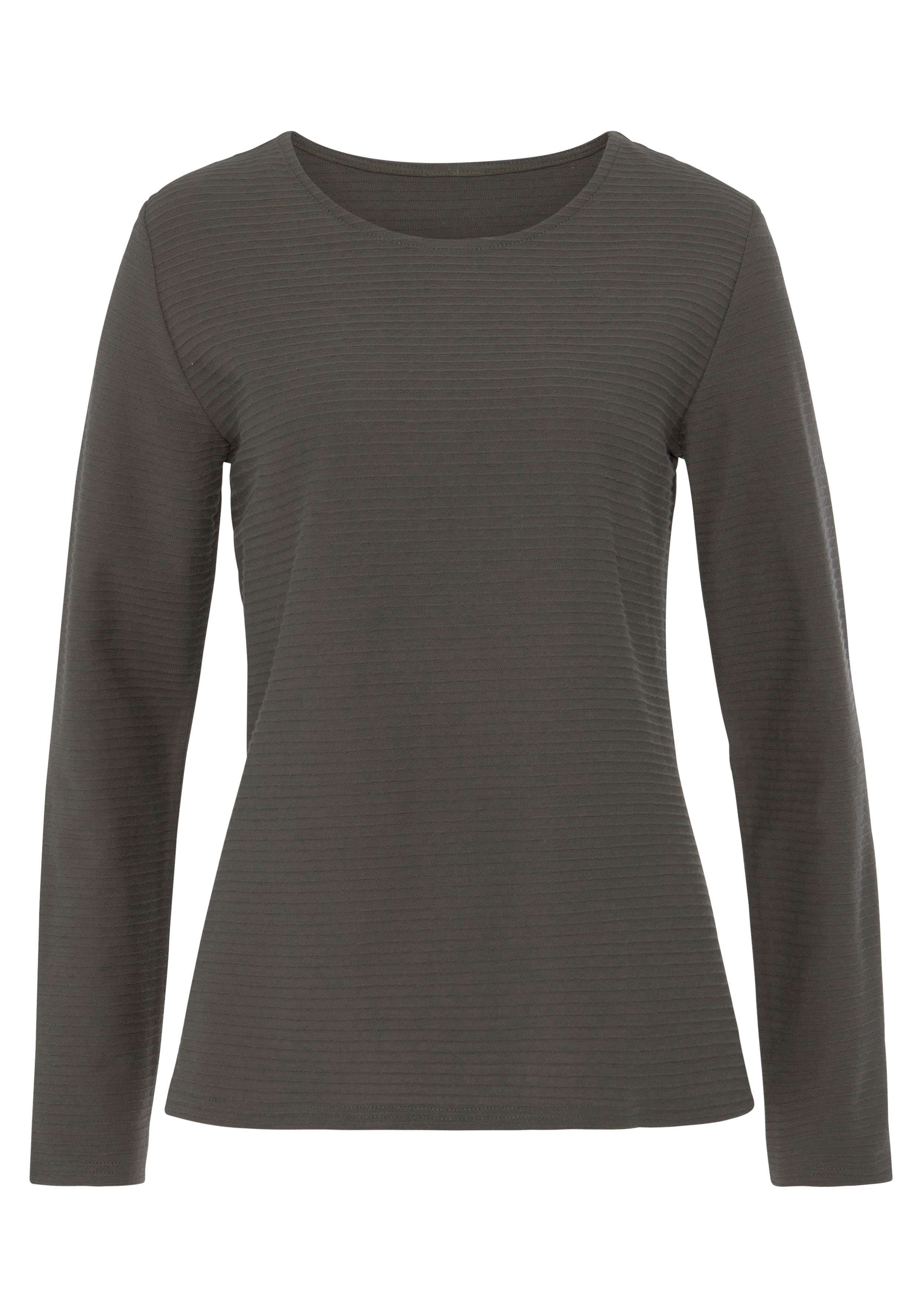 Lascana Shirt met lange mouwen Met streepstructuur in een zachte katoenkwaliteit (2-delig, Set van 2)