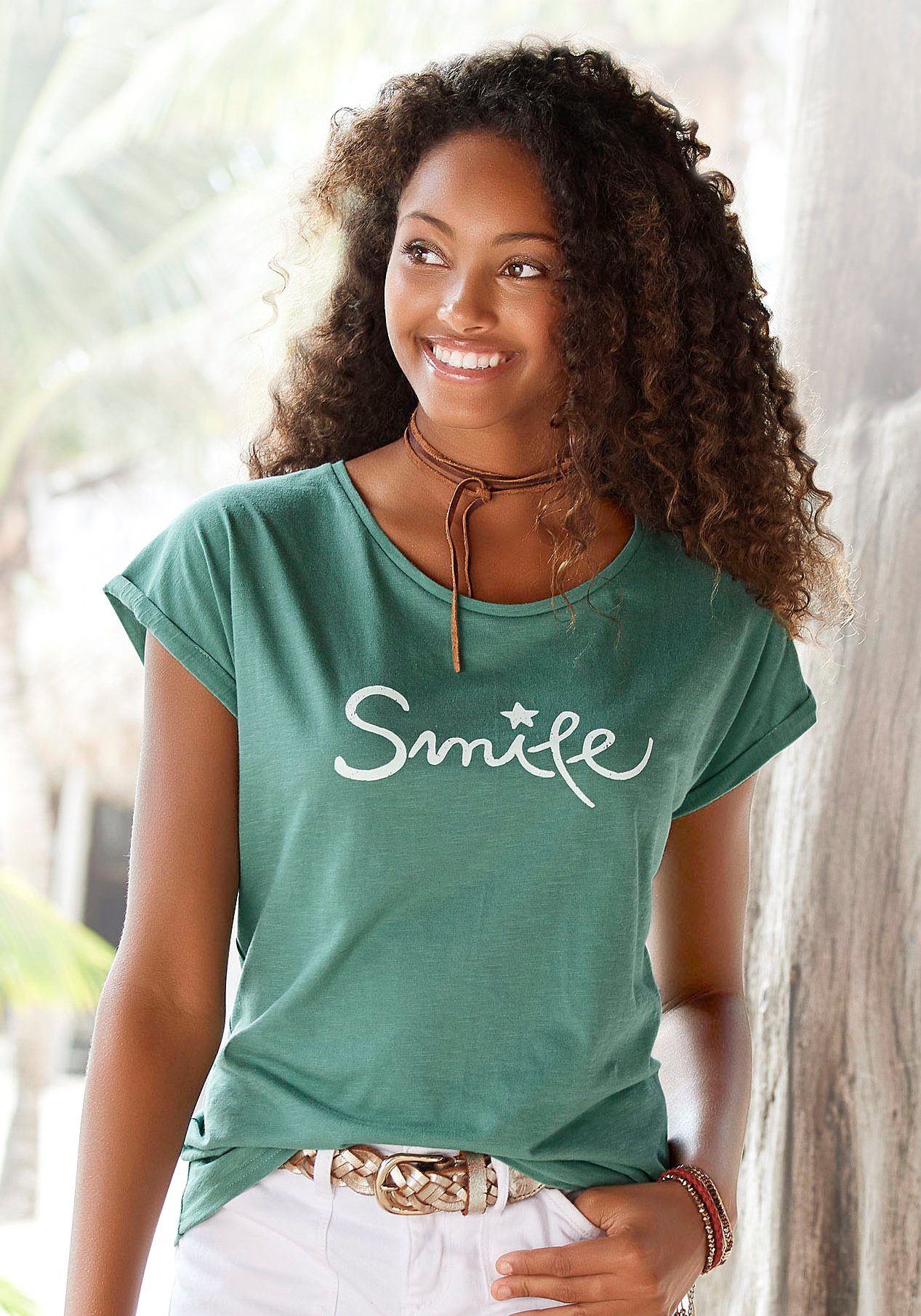 Beachtime T-shirt Met frontprint "Smile" in een zachte katoenkwaliteit