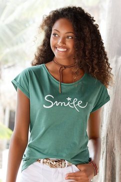beachtime t-shirt met modieuze gezegden frontprint "smile" groen
