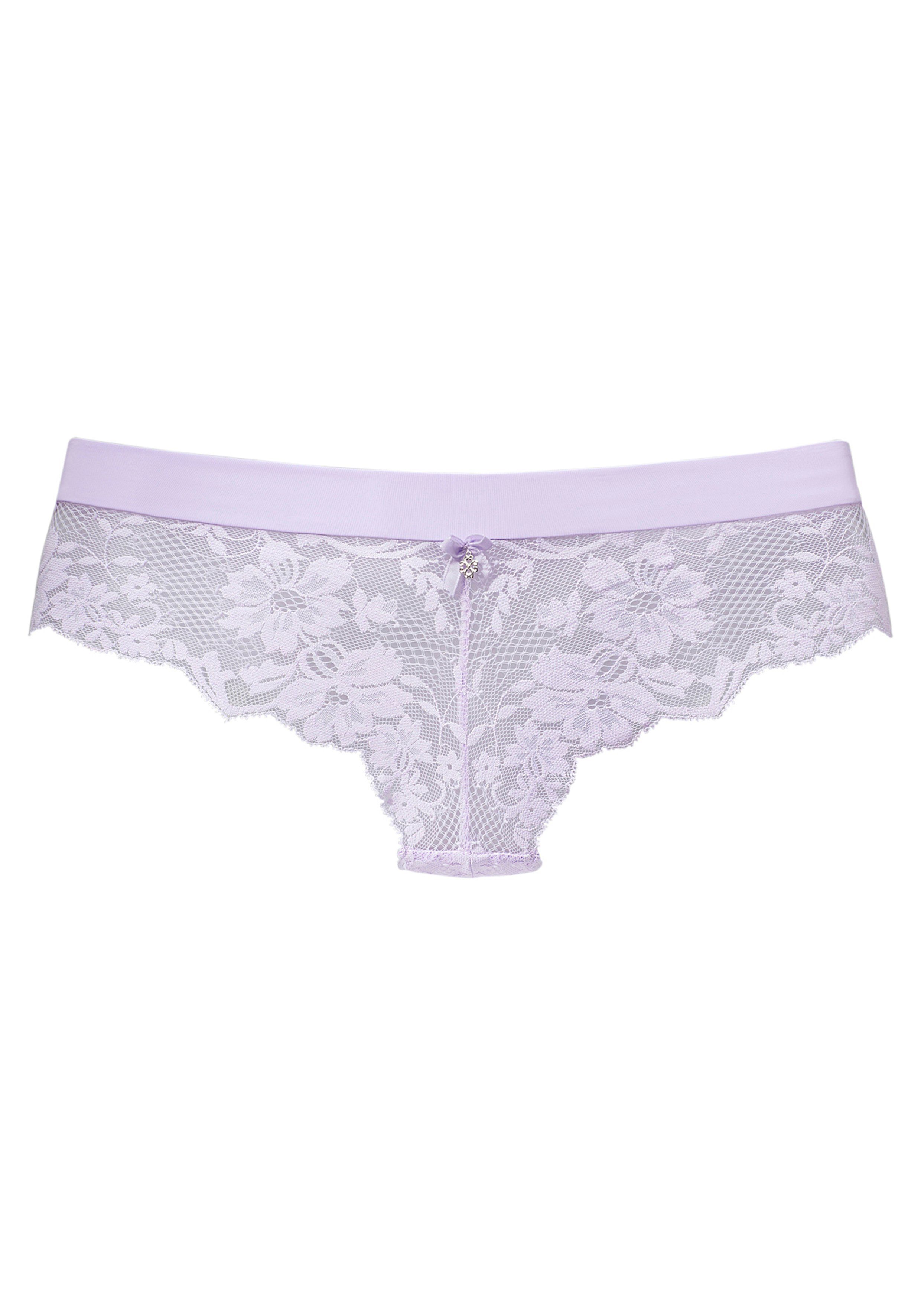 Lascana String van gebloemd kant met een brede band strings maat 32/34 paars