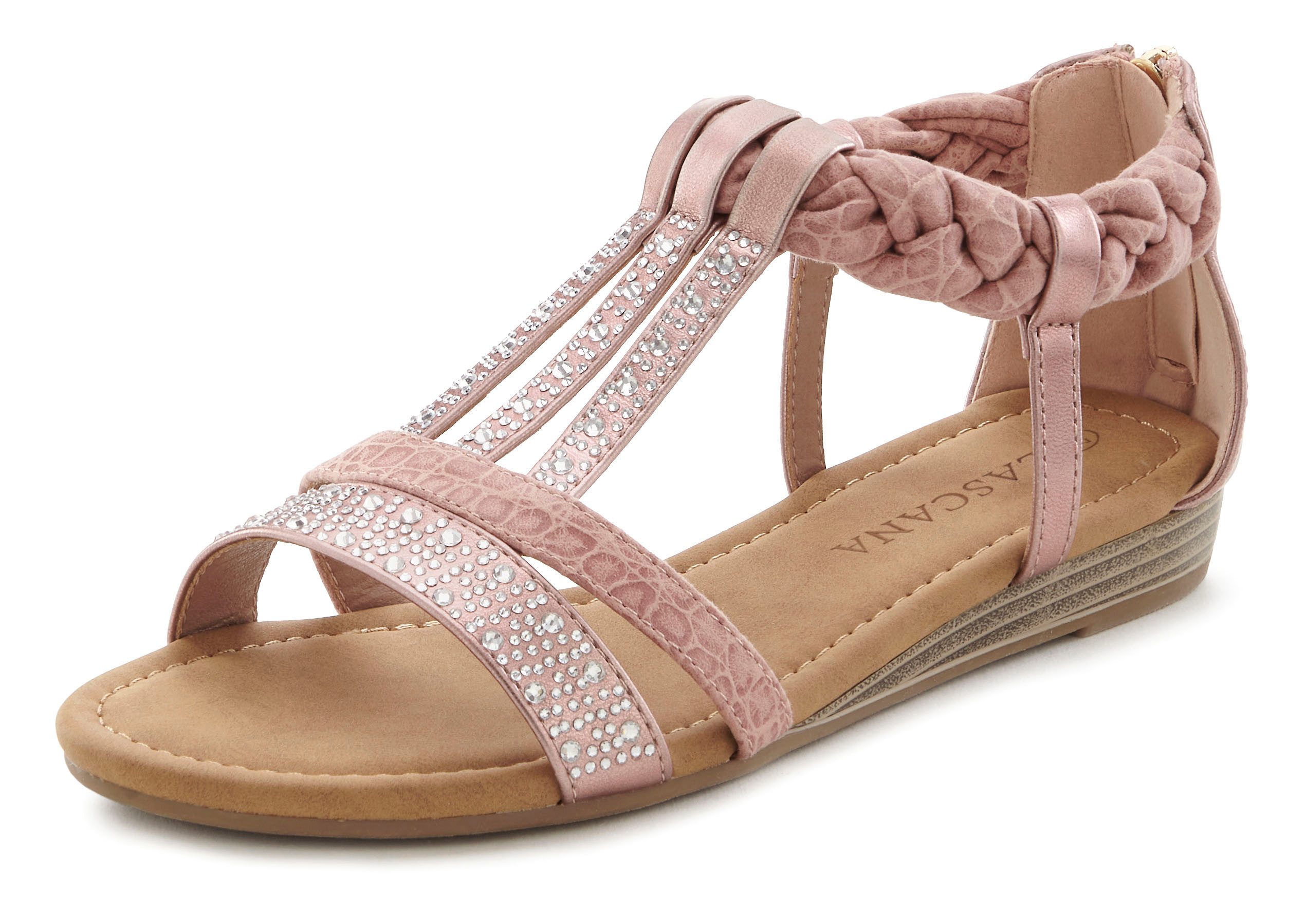 Lascana Sandalen Zomerschoen met glinsterende stenen, kleine sleehak, sandaal, zomerschoen vegan