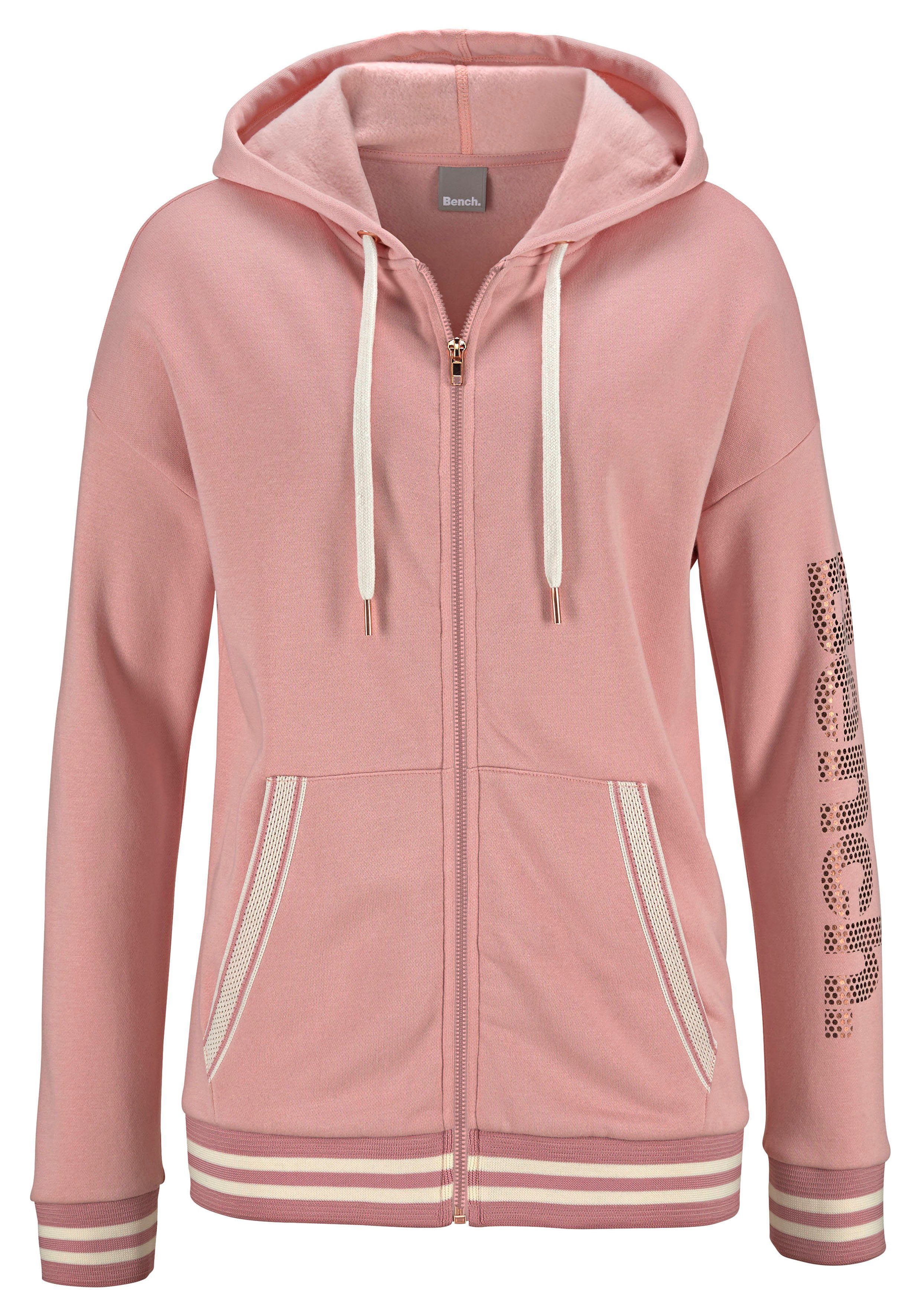 Bench. Capuchonsweatvest met gestreepte boorden en glansprint, loungewear, loungepak tops & hoodies maat 32/34 oranje