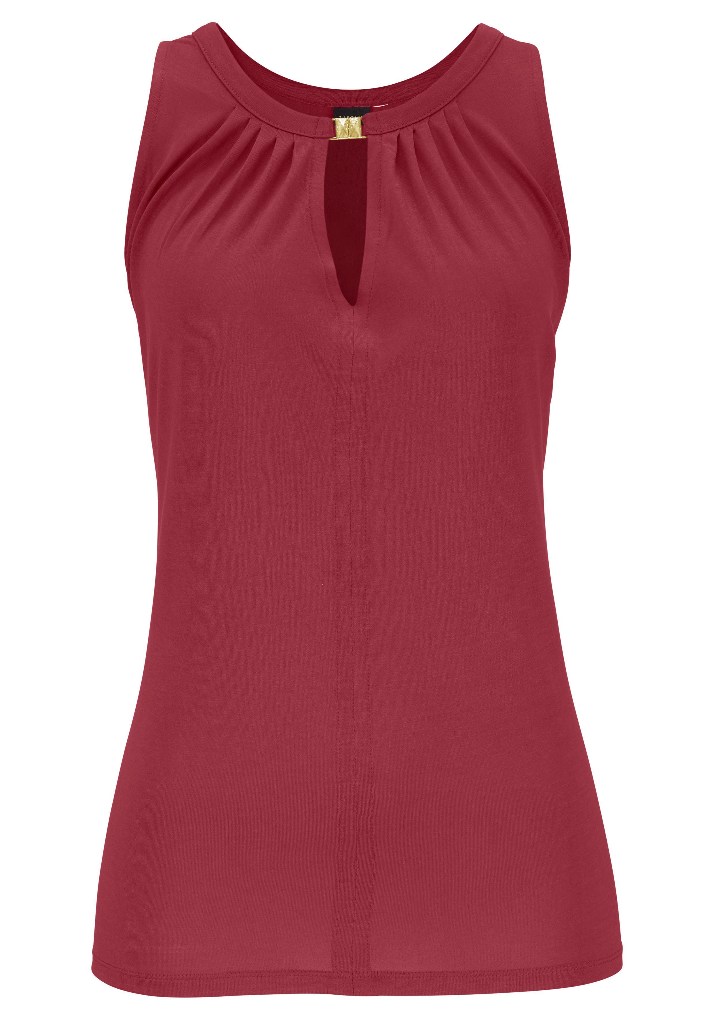 Lascana Tanktop met decoratief accessoire, casual blousetop, elegant strandtops maat 32/34 rood