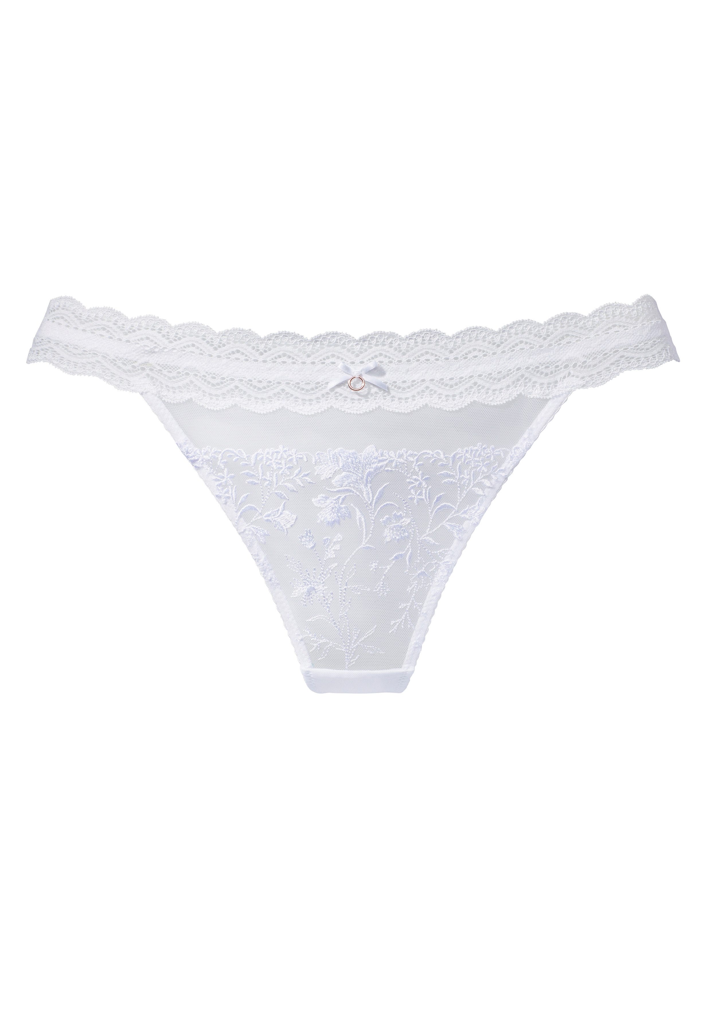 Lascana String met delicate bloemen borduursel en elastische kantband