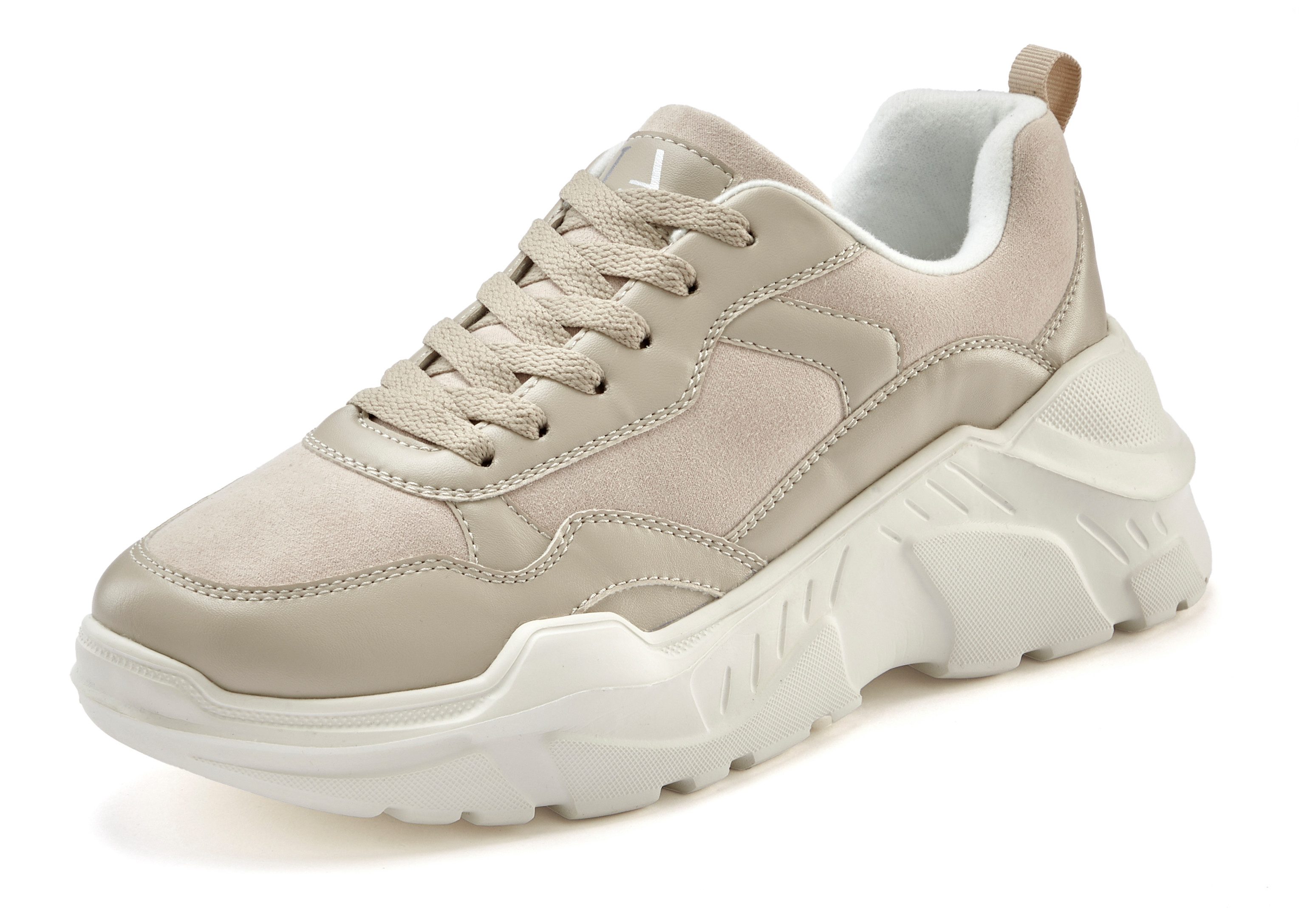 Lascana Sneakers Lage schoen, sportschoen, lichte chunky zool, zachte binnenzool VEGAN schoenen maat 41 beige