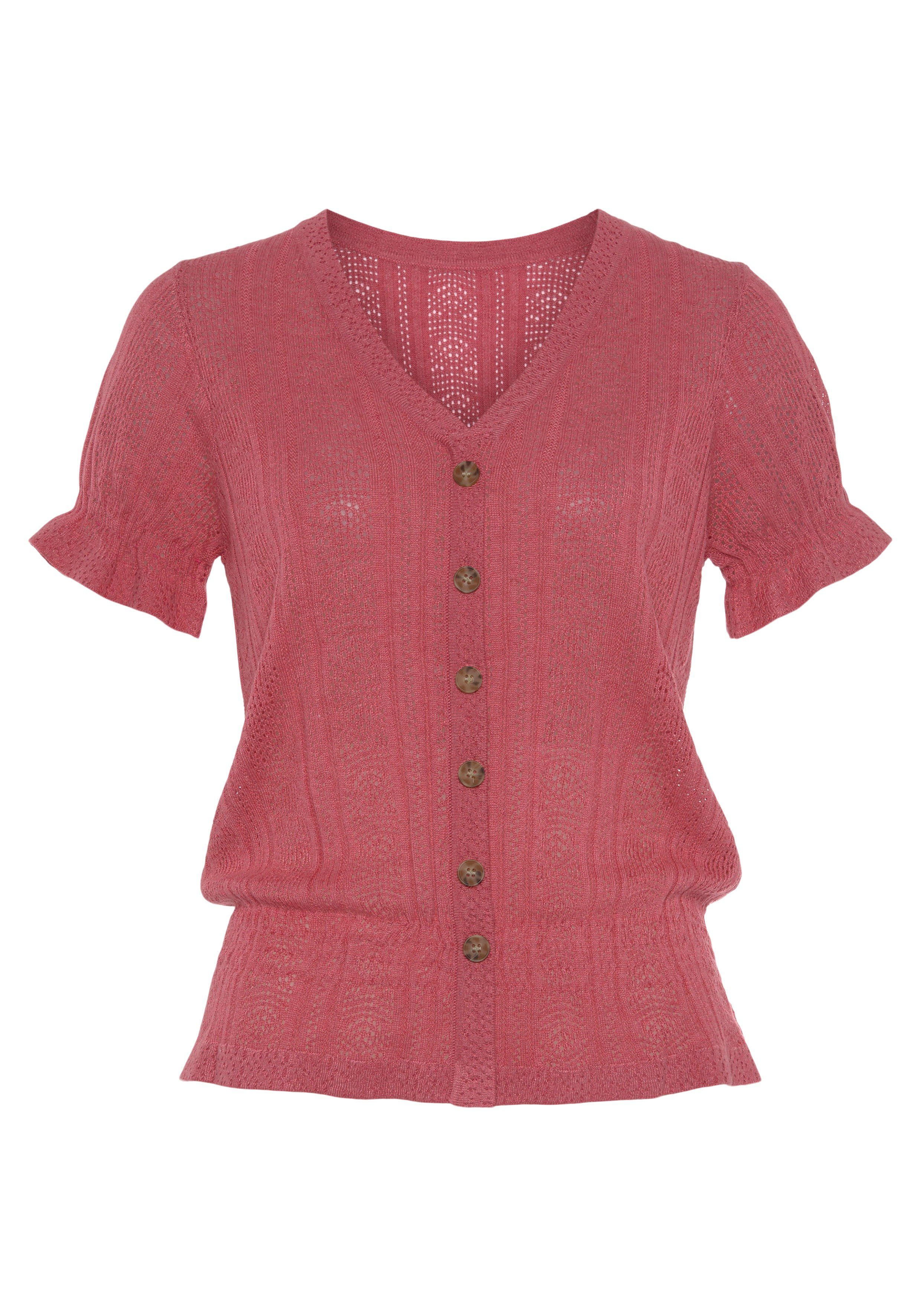 Vivance Shirt met korte mouwen Met sierknopjeslijst en smok-details
