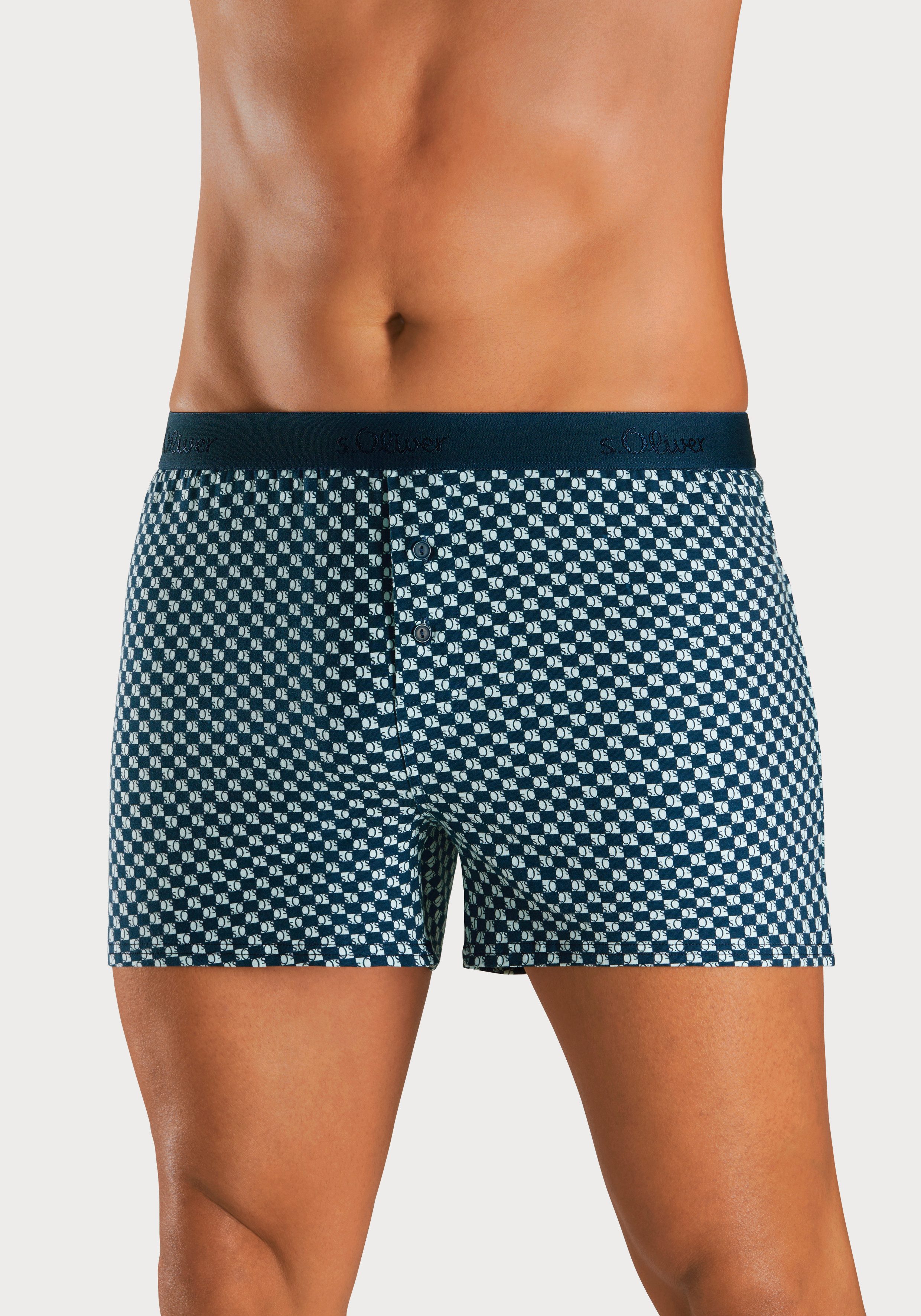 s.Oliver RED LABEL Beachwear Wijde boxershort unikleur en gedessineerd (set, 2 stuks) heren maat M blauw