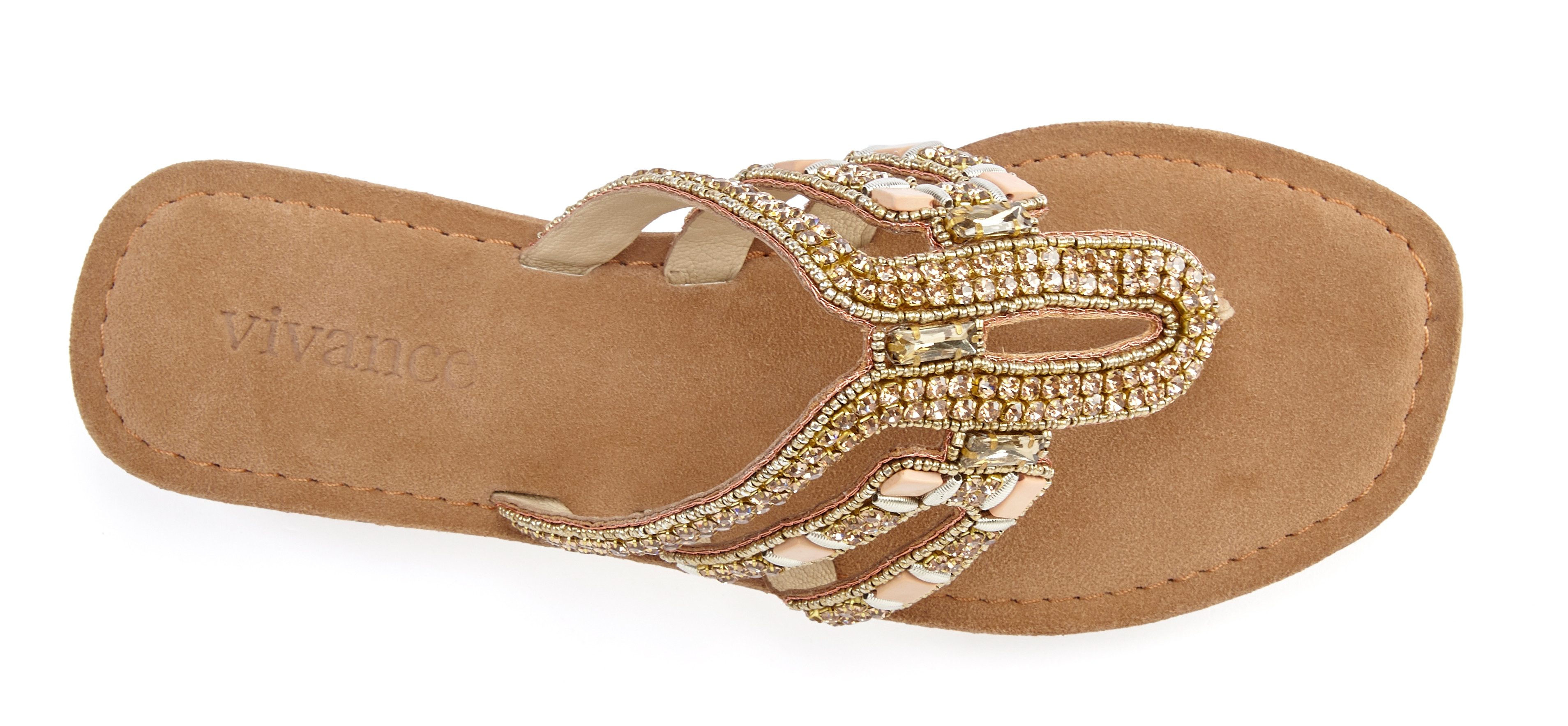 Vivance Teenslippers Sandaal, pantoffel van leer met siersteentjes
