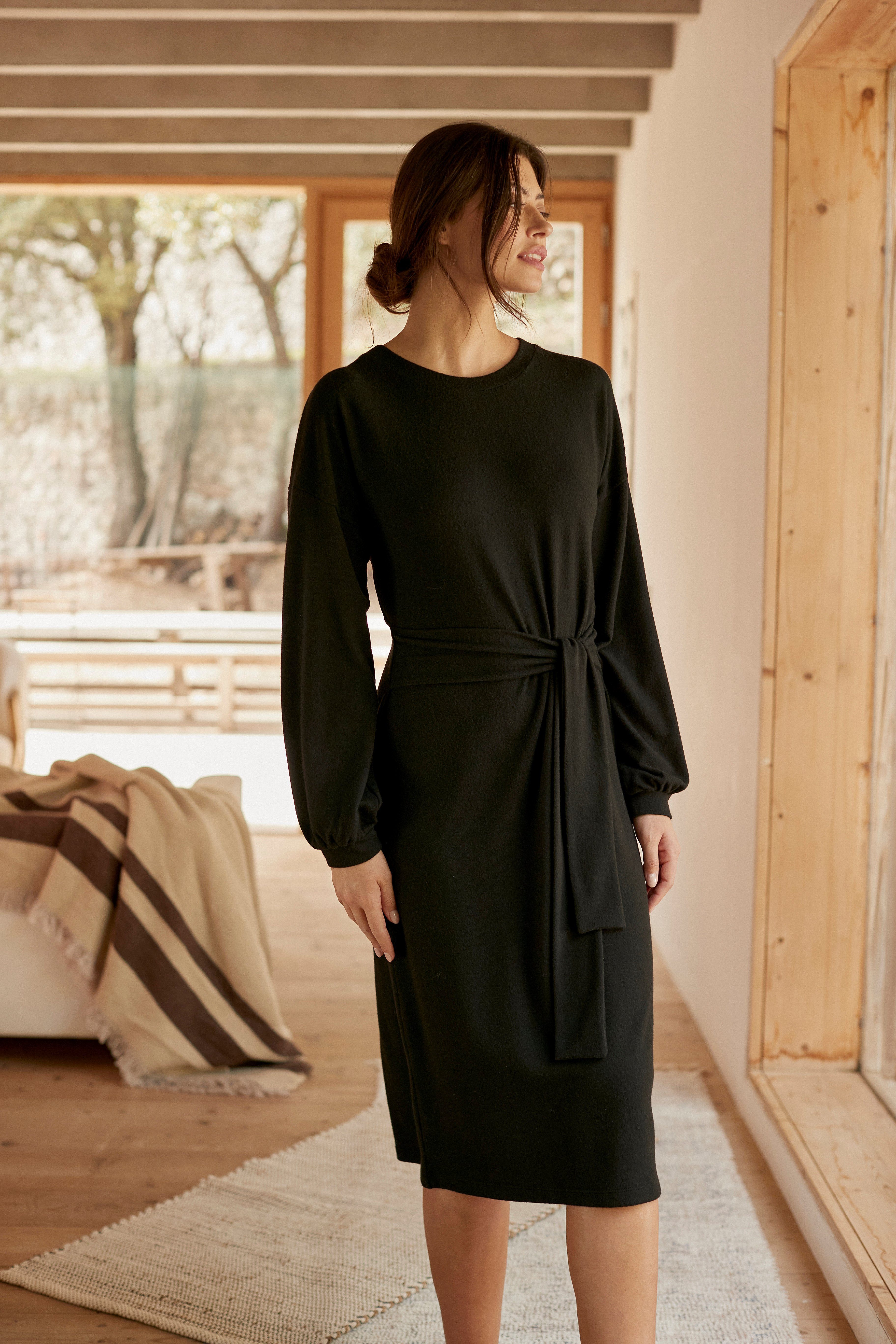 Lascana Gebreide jurk Loungejurk met tailleband, loungewear