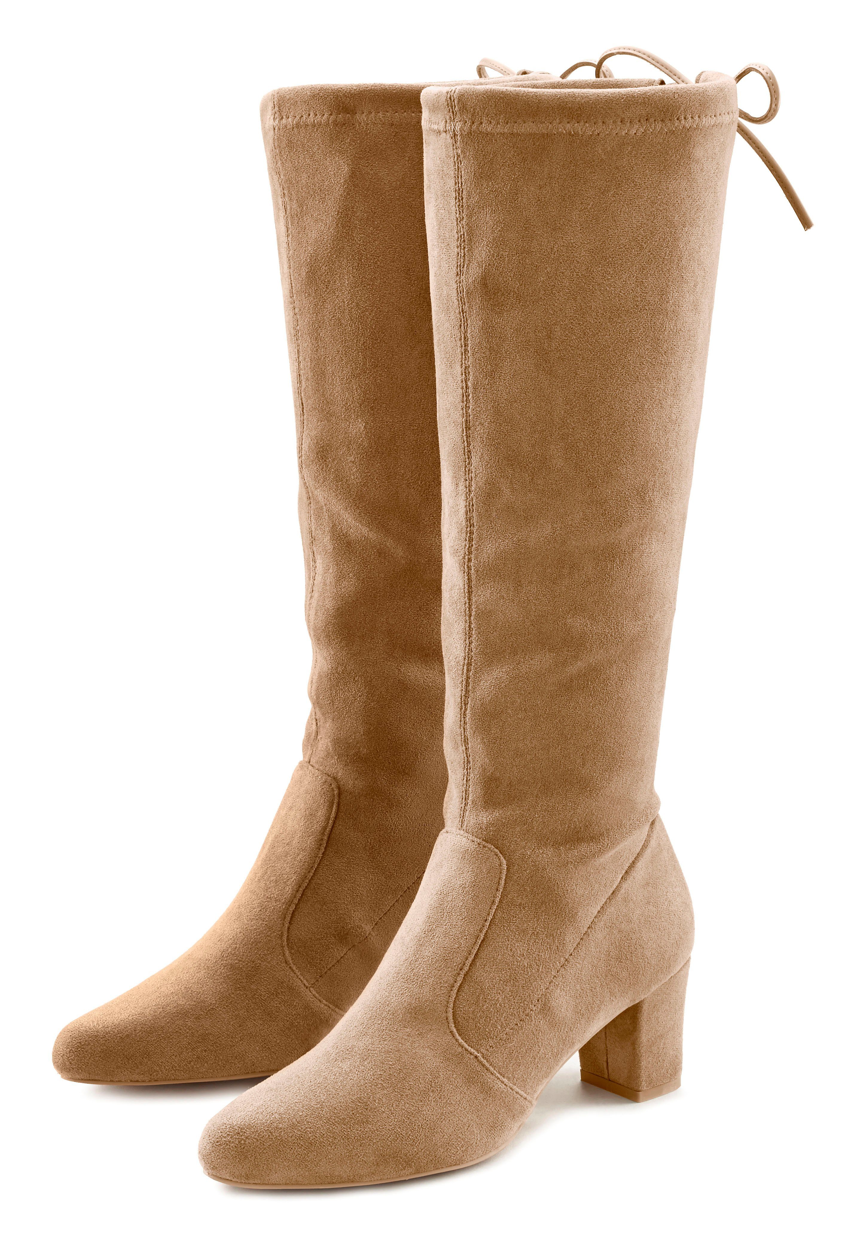 Lascana Instaplaarzen Slip-on boots, slouchy boots, slip-on, stretch & blokhak