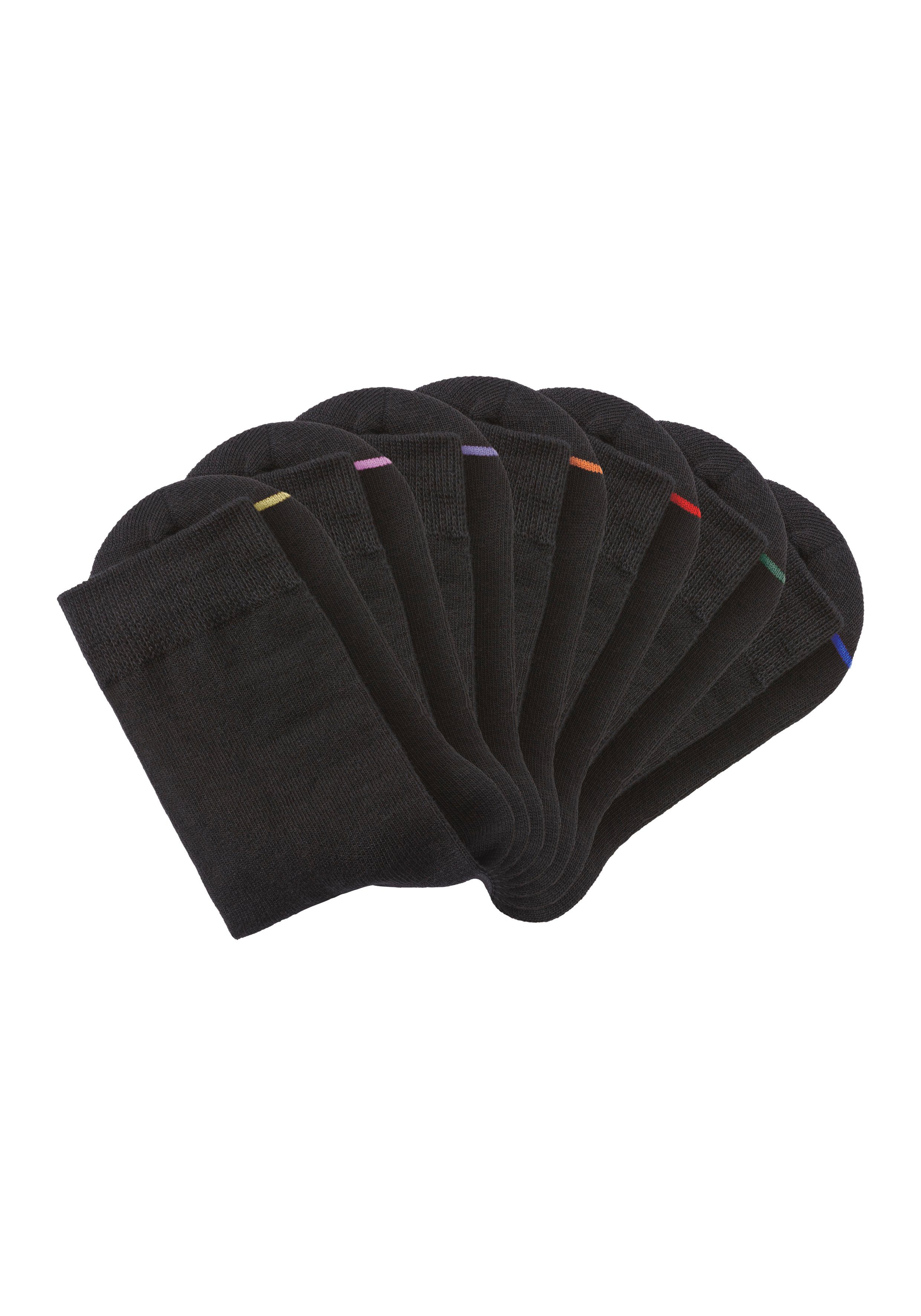 H.I.S Basic sokken met gebreide gekleurde kantnaad (set, 7 paar) sokken maat 43-46 zwart