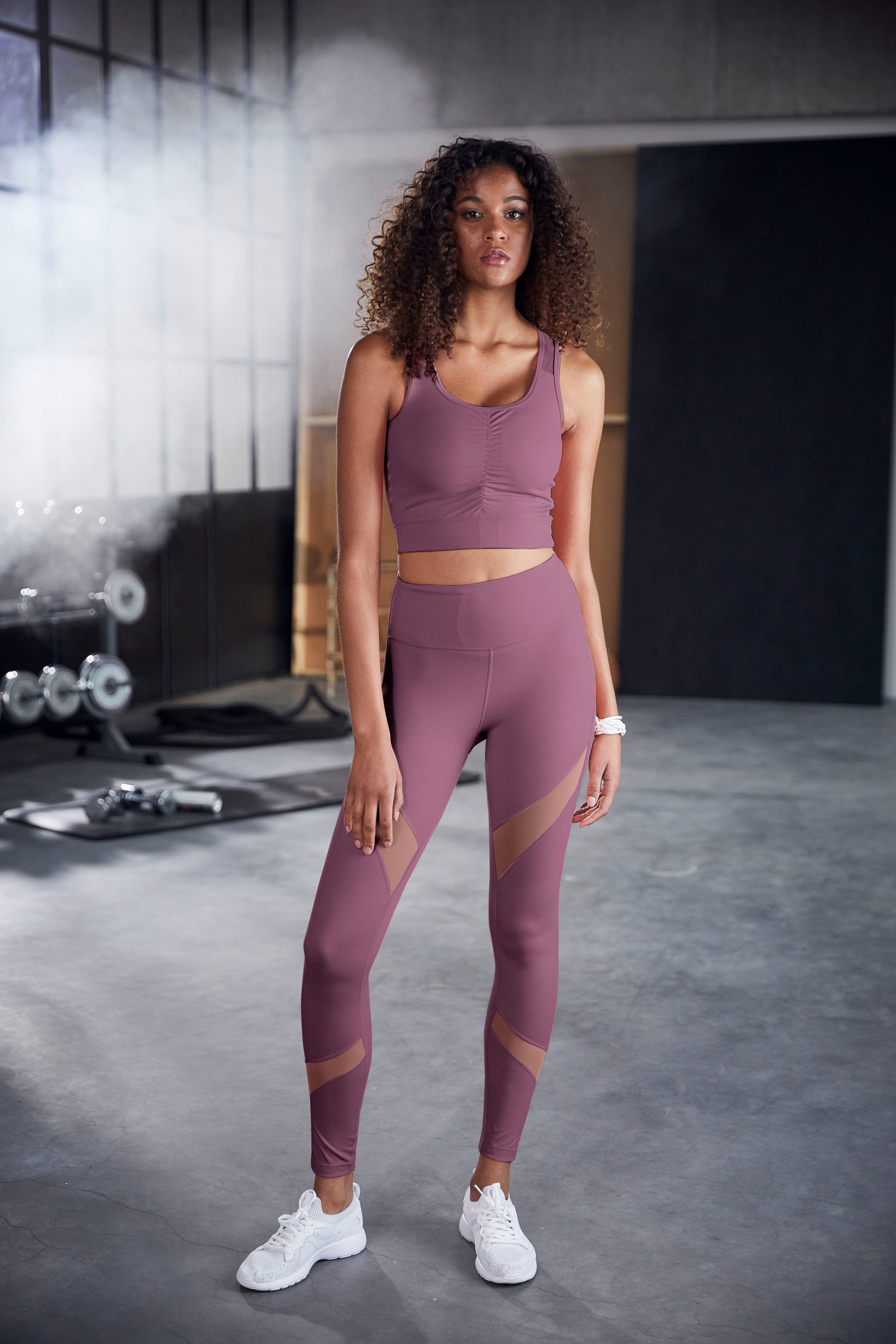 active by Lascana Crop-top met rimpeling en mesh-inzetten