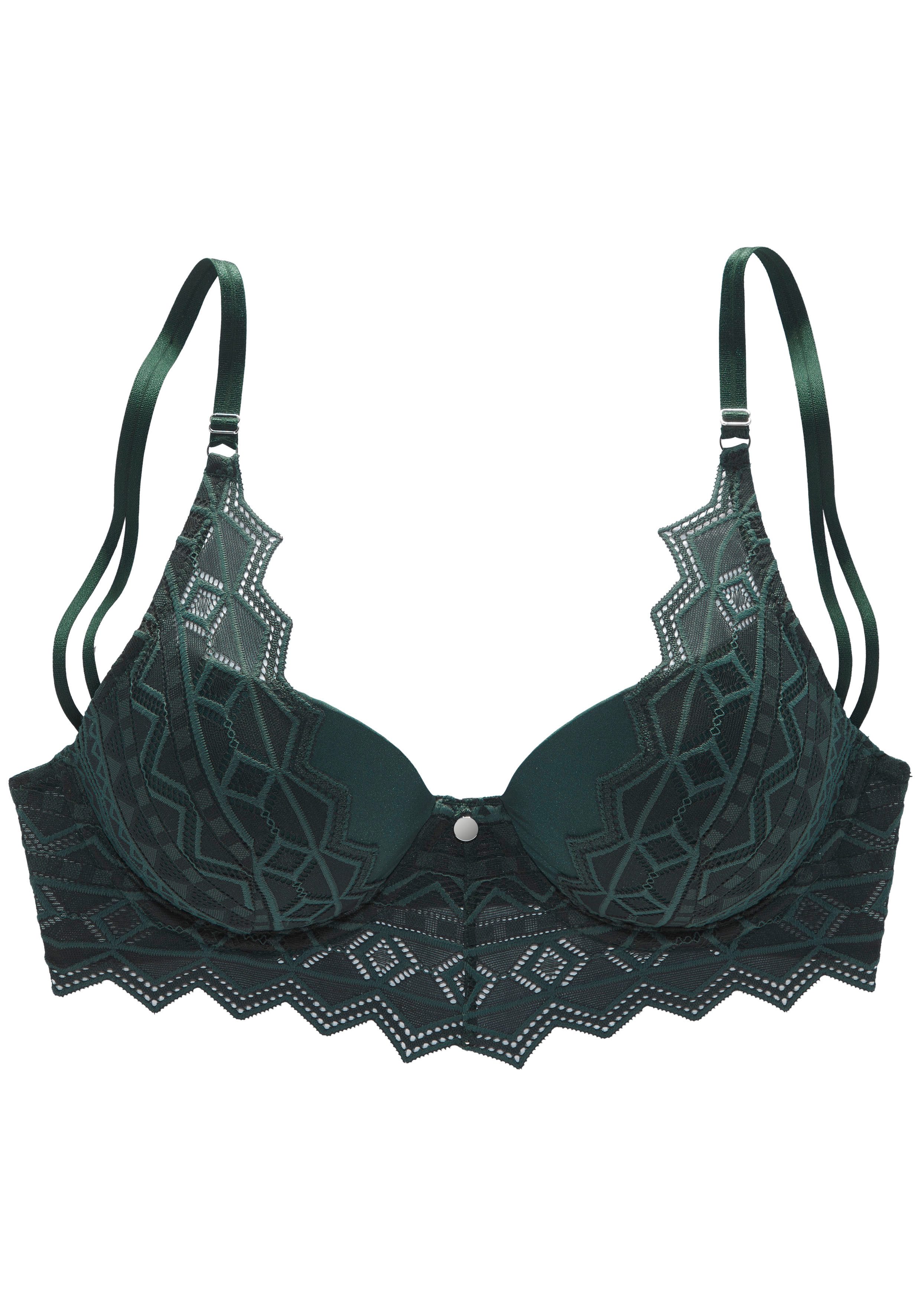 s.Oliver RED LABEL Beachwear Push-up-bh Romane met beugel en grafische kant in transparante look, lingerie