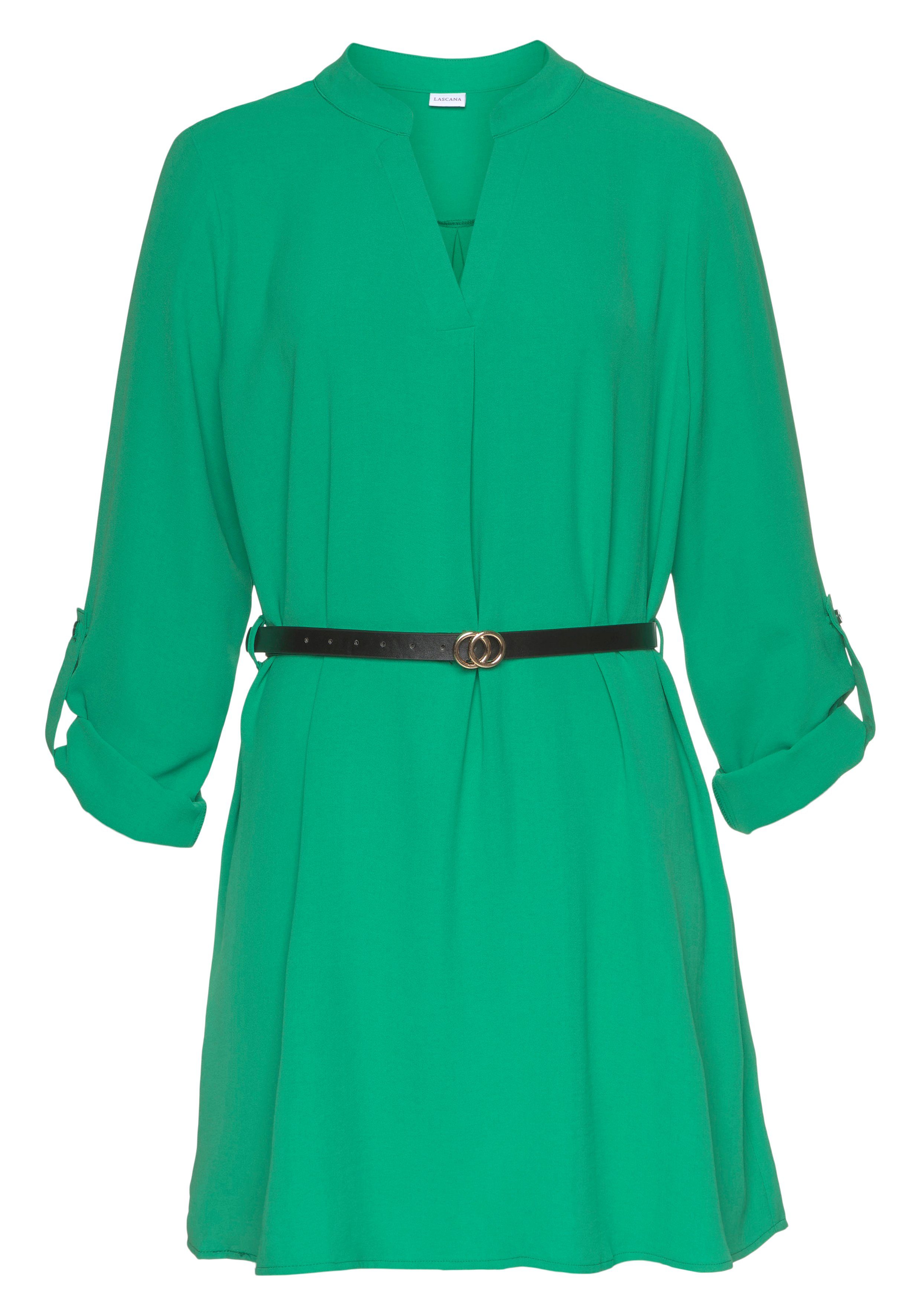Lascana Lange blouse van gekreppte stof, losse blousejurk, elegant-chic (Met riem in leer-look)