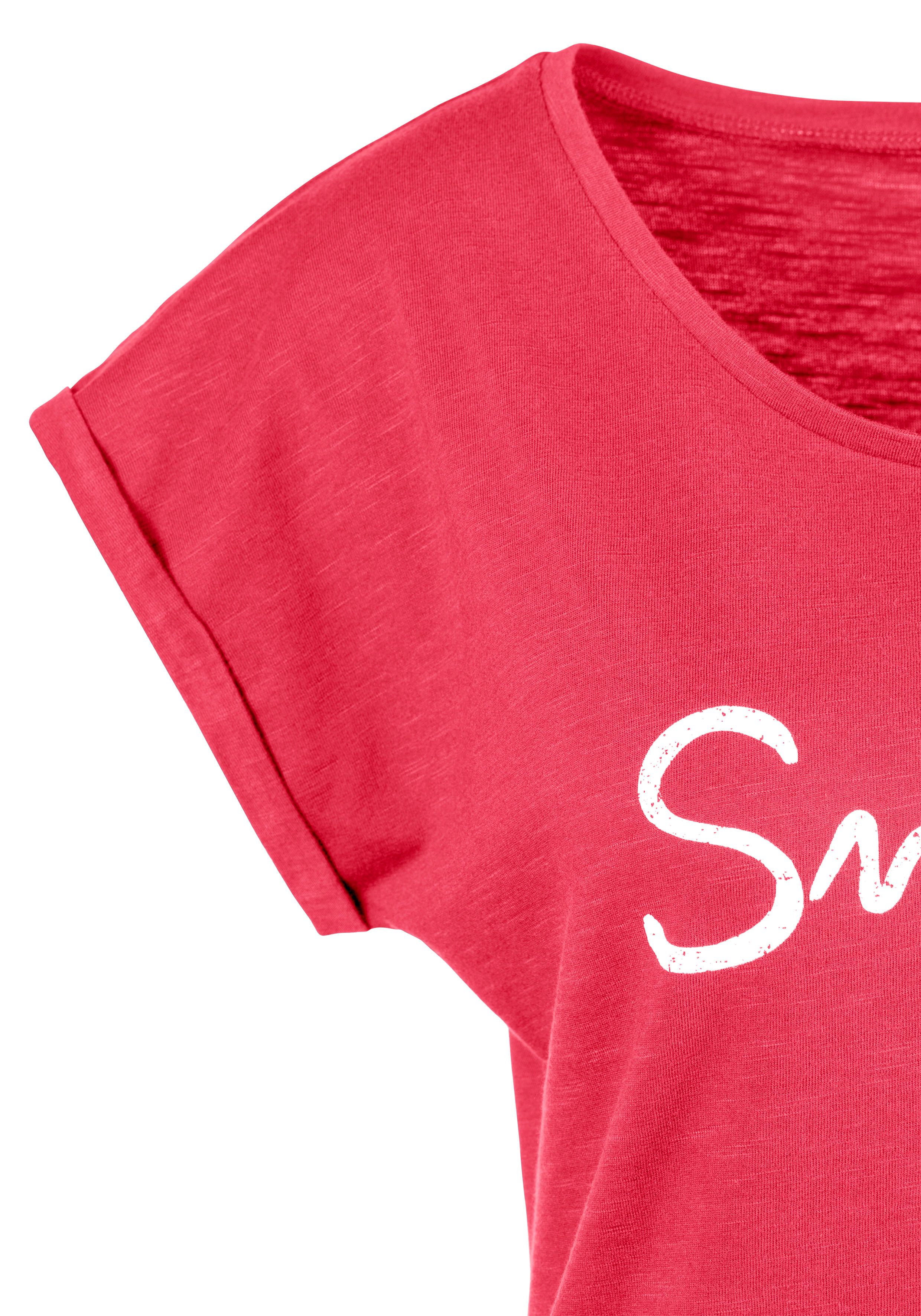Beachtime T-shirt Met frontprint "Smile" in een zachte katoenkwaliteit