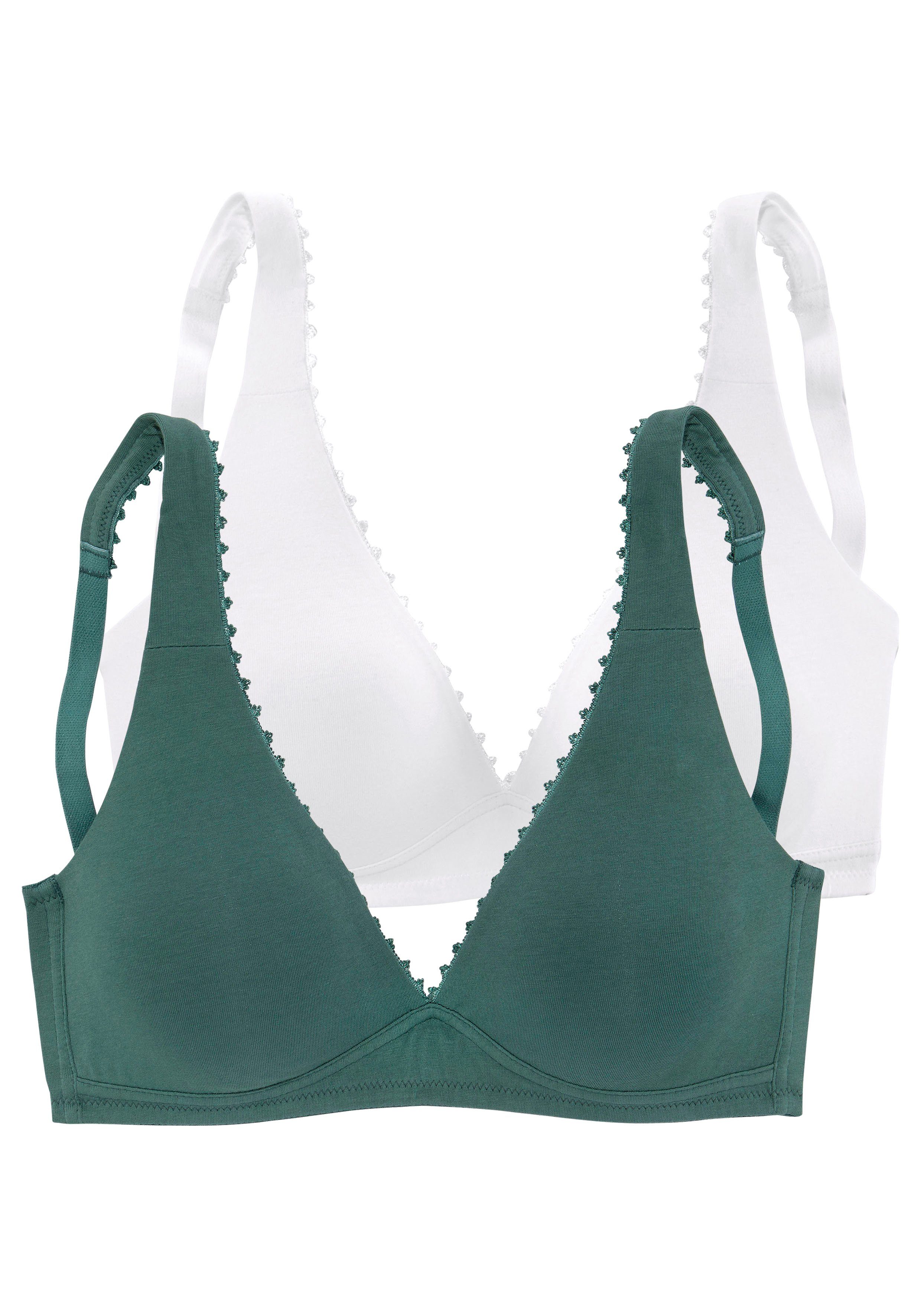 Petite fleur Bralette-bh zonder beugels in high-apex vorm met sierlijke randen, basic lingerie (Set van 2)