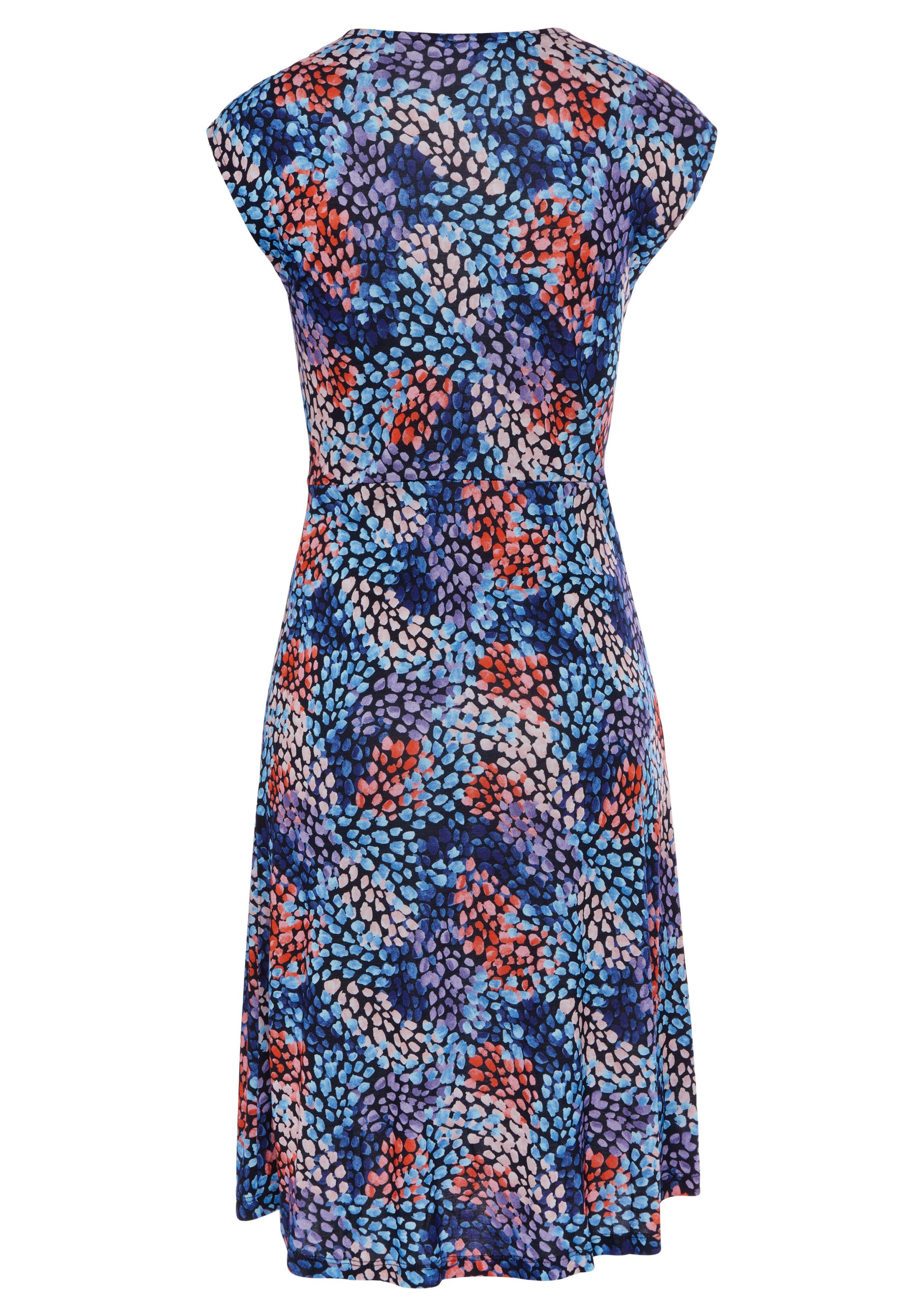s.Oliver RED LABEL Beachwear Jerseyjurk met all-over print en v-hals, zomerjurk met wikkellook