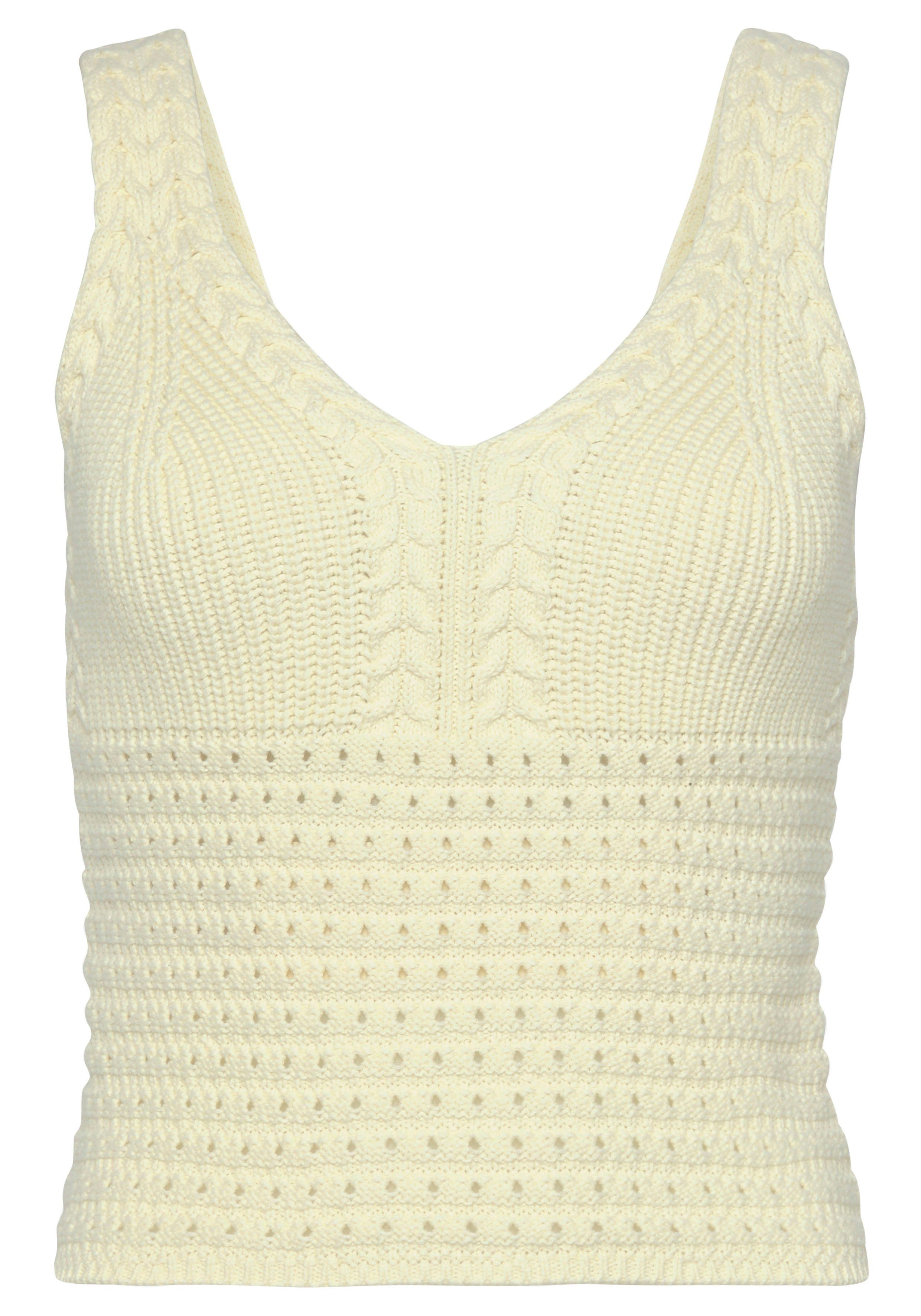 Lascana Gebreide top in verkorte lengte, dames top van 100% katoen met kabelpatroon