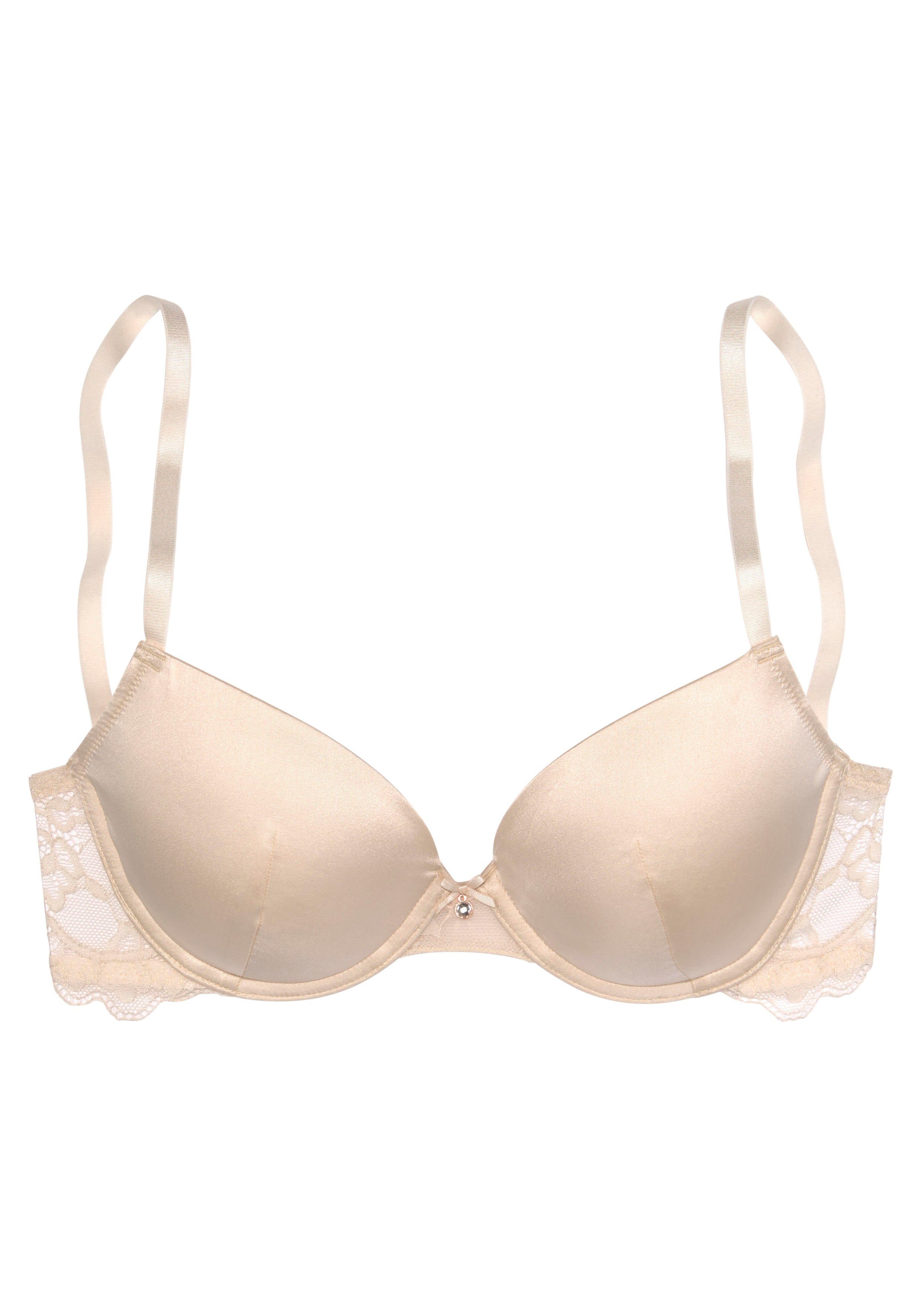 Lascana Push-up-bh Alana gemaakt van elegante stof met hoog zijdegehalte en gebloemd kant, lingerie