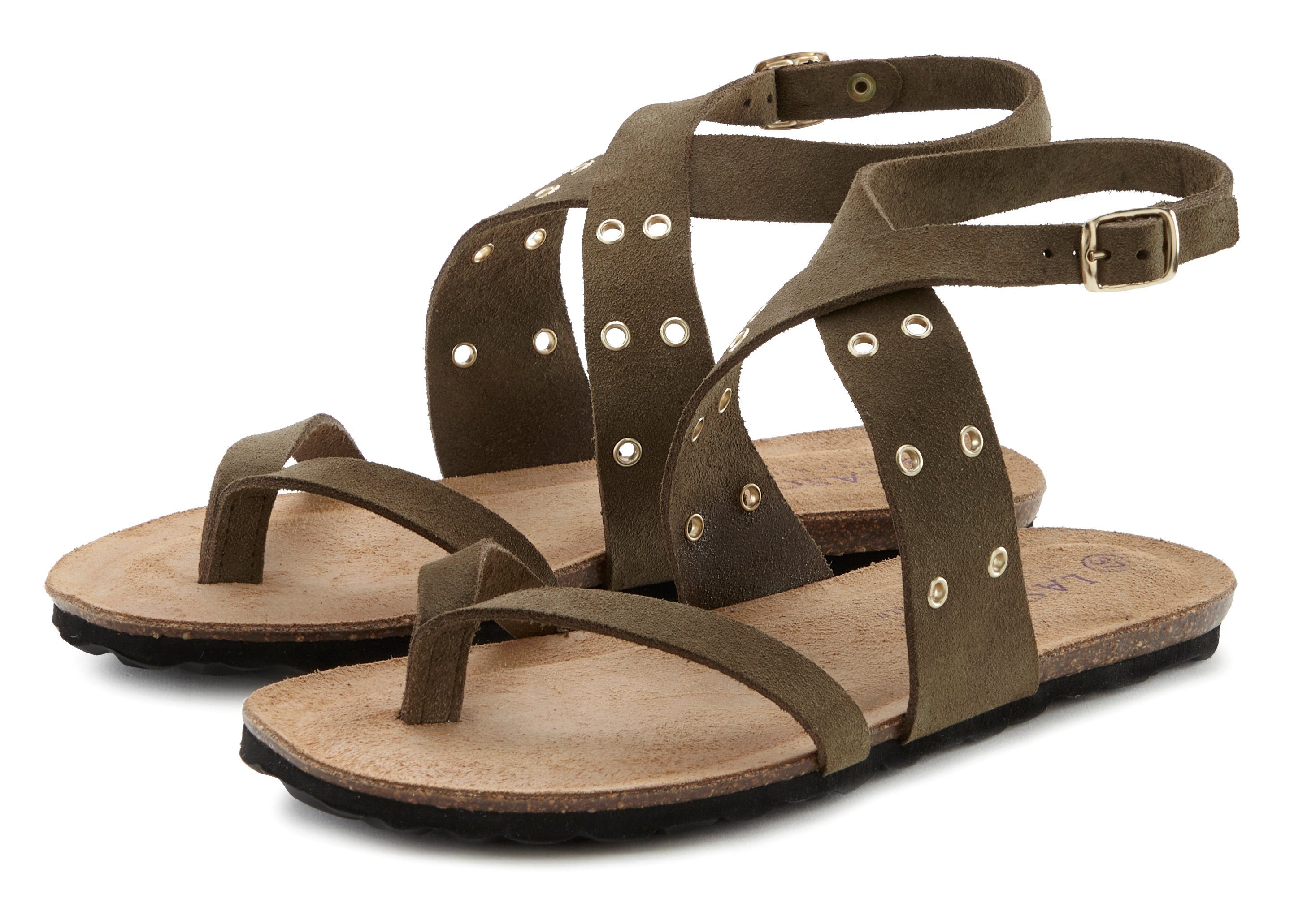 Lascana Teenslippers Sandaal met studs en kurken voetbed