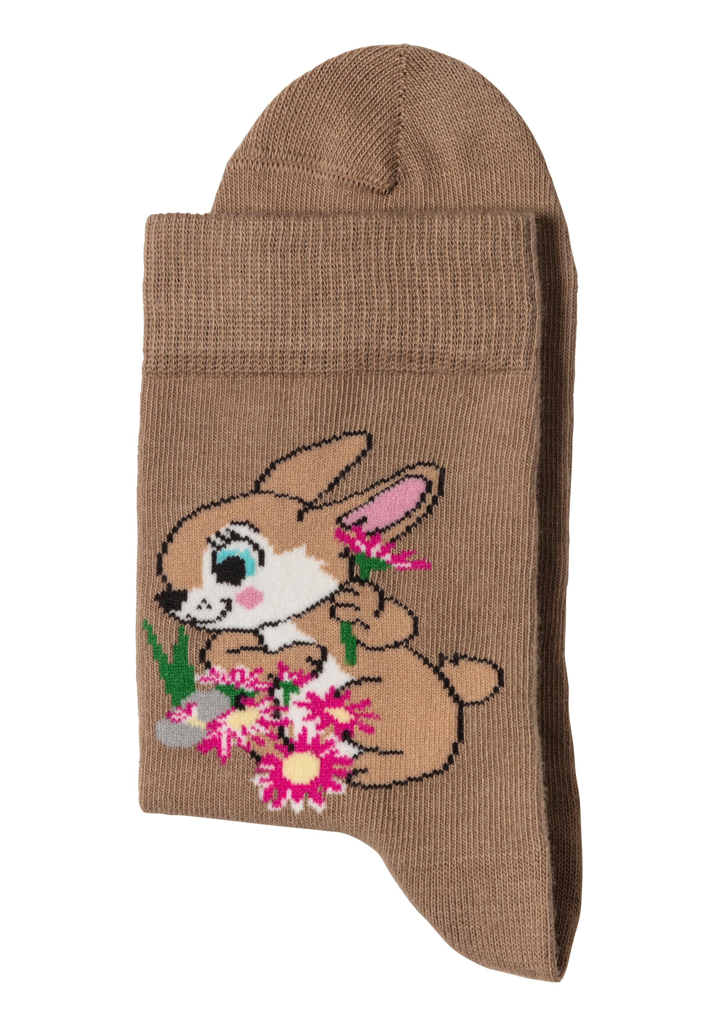 H.I.S Basic sokken met konijnenmotieven (set, 5 paar)