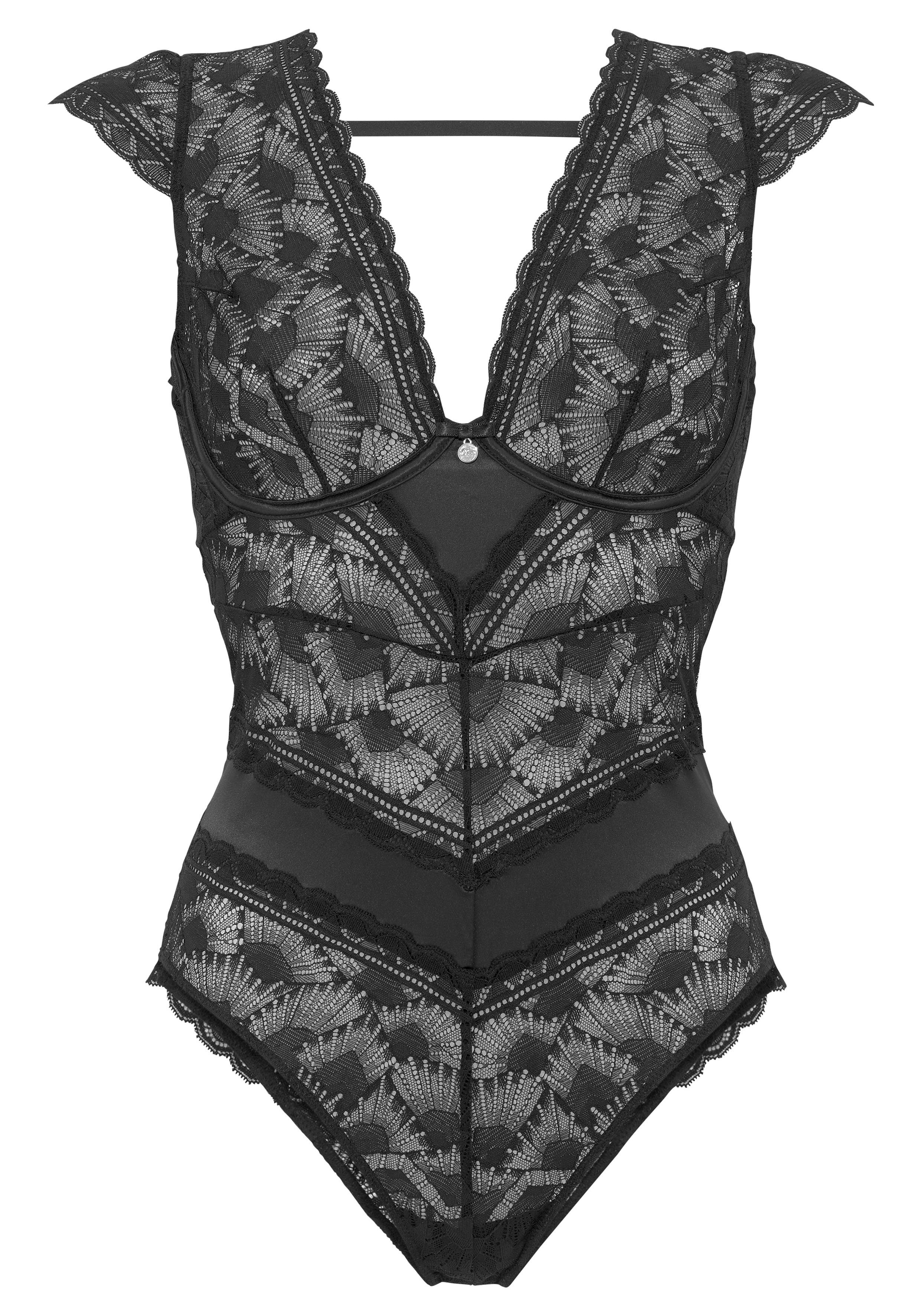 s.Oliver RED LABEL Beachwear Body Adèle gemaakt van discreet transparant, gebloemd kant, sexy lingerie